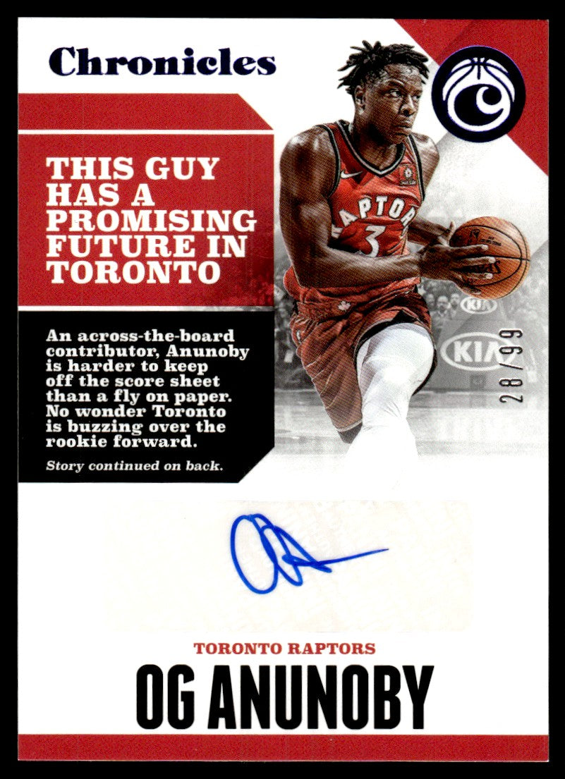 2018 Panini Chronicles OG Anunoby Rookie /99 Auto RC #CA-OGA Toronto Raptors