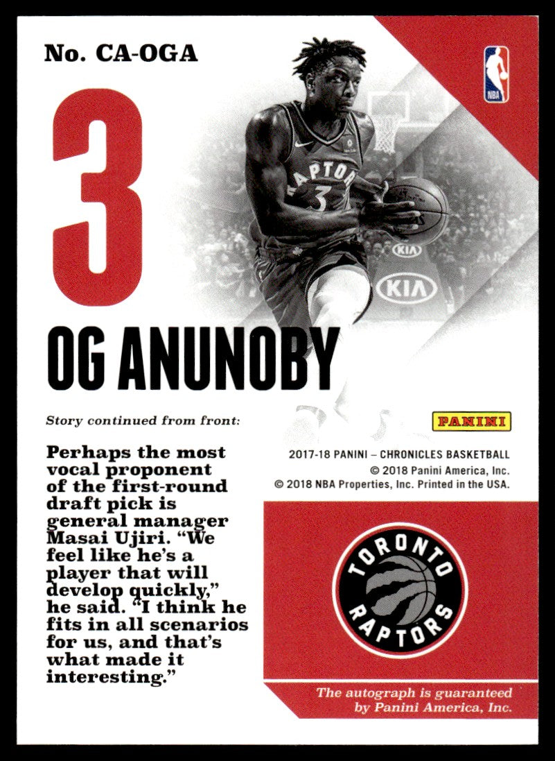 2018 Panini Chronicles OG Anunoby Rookie /99 Auto RC #CA-OGA Toronto Raptors