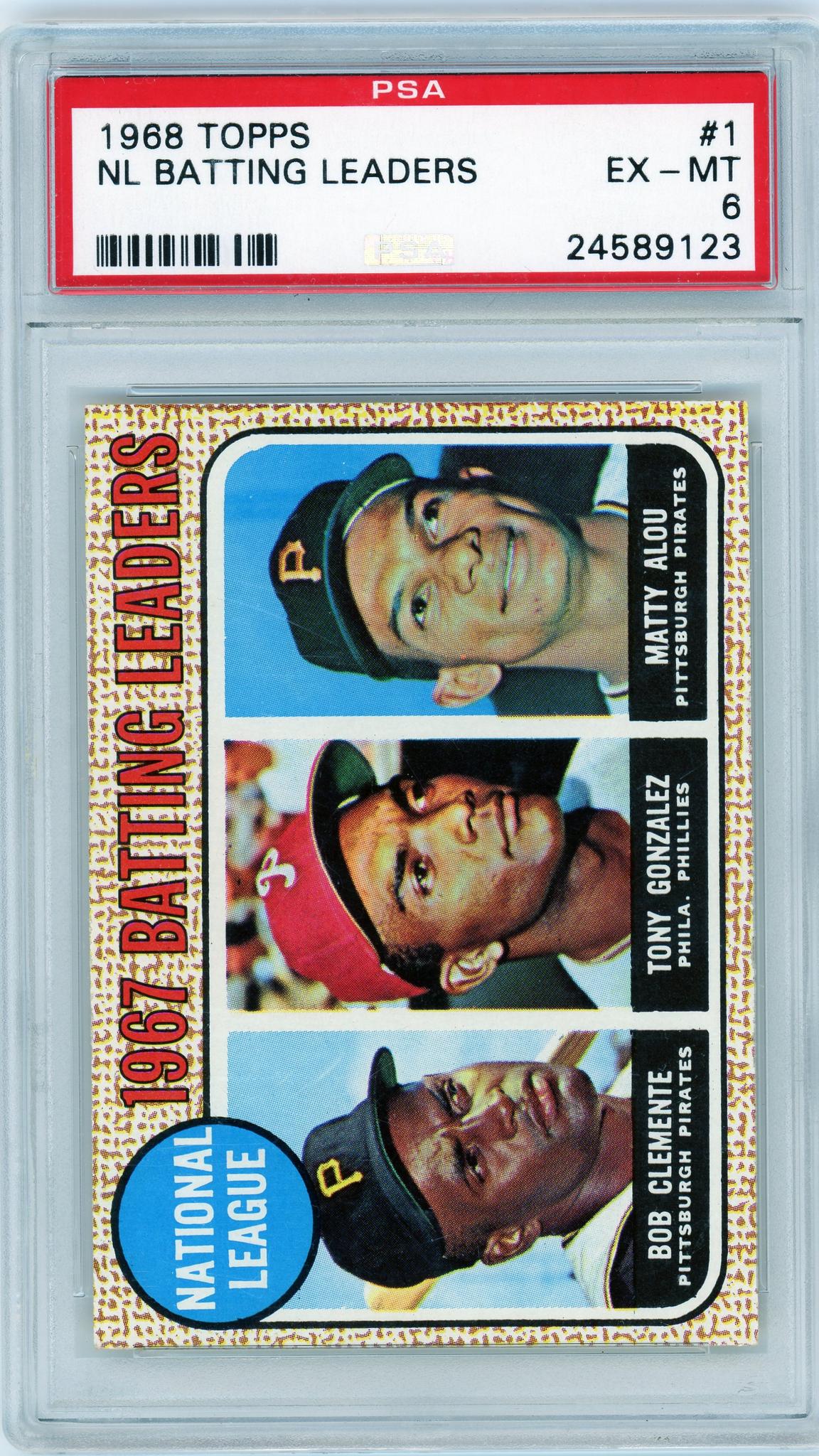 1968 Topps NL Batting Leaders Matty Alou Tony Gonzalez Bob Clemente #1 PSA 6