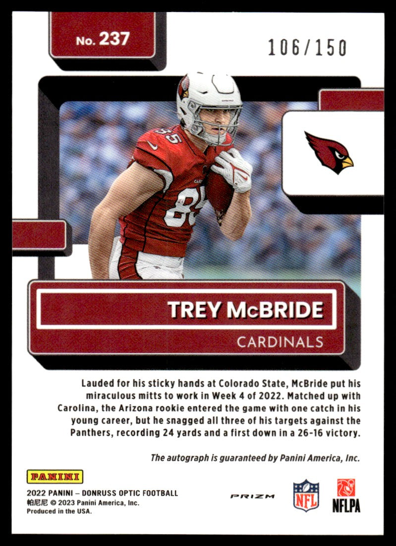 2022 Panini Donruss 237 Trey McBride Prizm Rookie /150 Auto  Arizona Cardinals