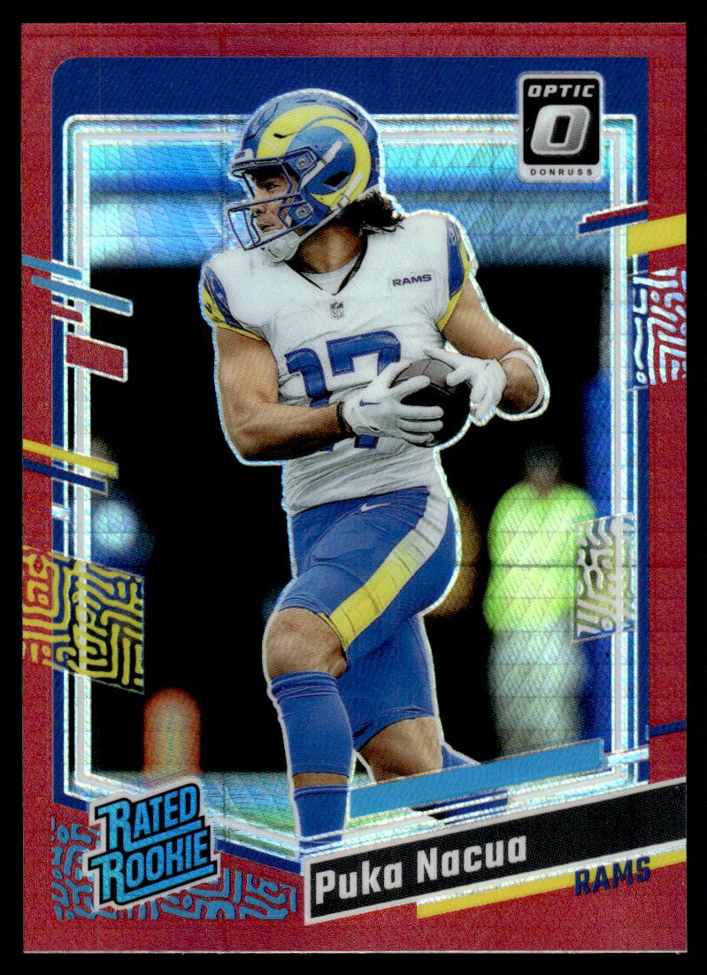 2023 Panini Donruss Optic 238 Puka Nacua Prizm Rookie Rams Red Mojo