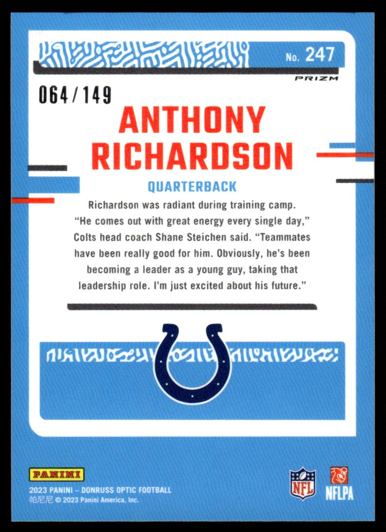 2023 Panini Donruss Anthony Richardson Prizm Rookie /149 Flex #247 Colts