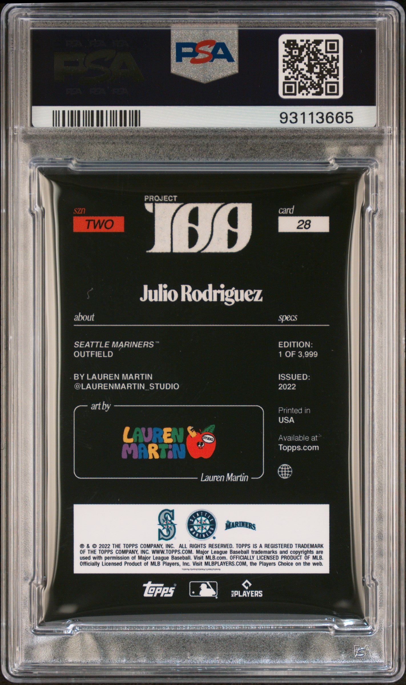 2022 Topps Project100 #28 Julio Rodriguez Rookie /3999 RC PSA 10