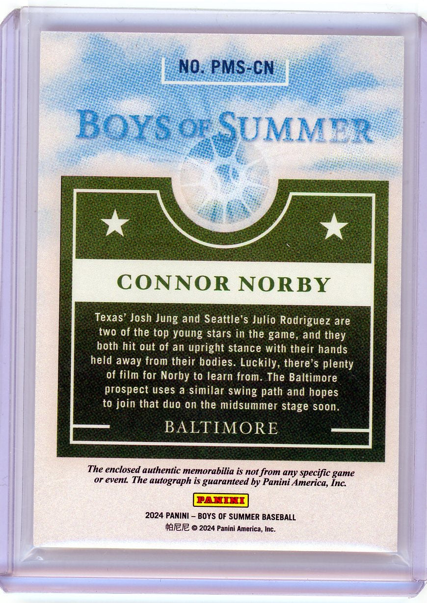 2024 Panini Boys of Summer #PMS-CN Connor Norby Patch Auto /99