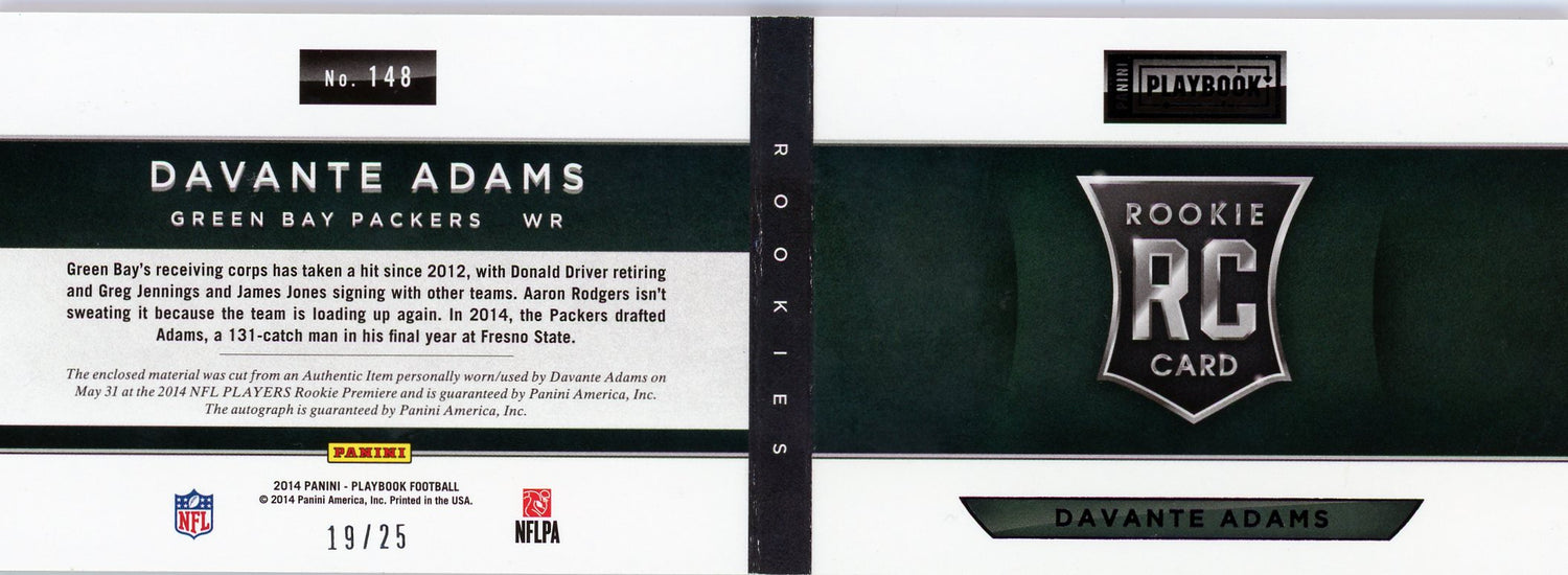 2014 Panini Playbook #148 Davante Adams Rookie /25 Patch Auto Booklet