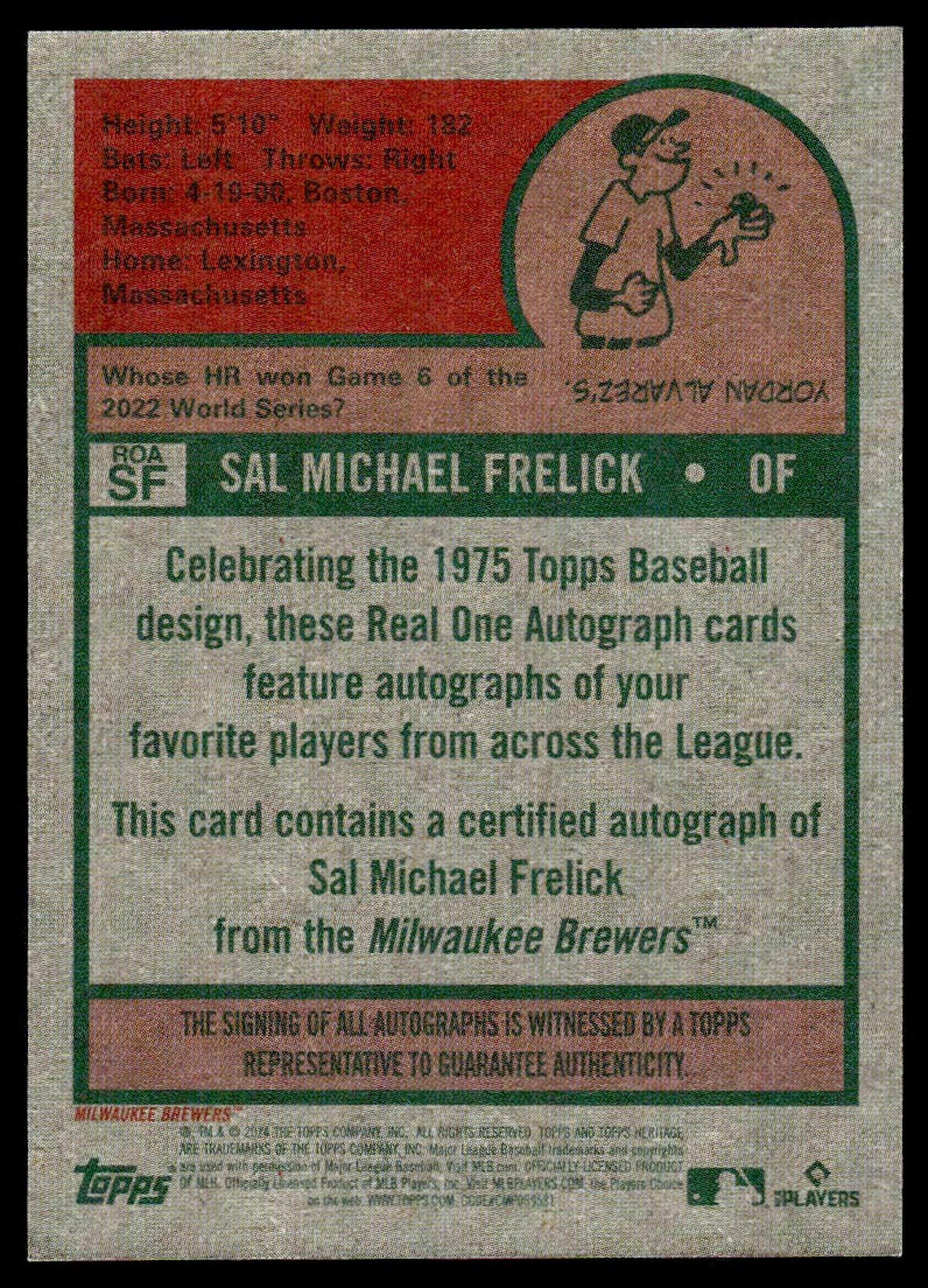 2024 Topps Heritage Sal Frelick Real One Auto Rookie RC