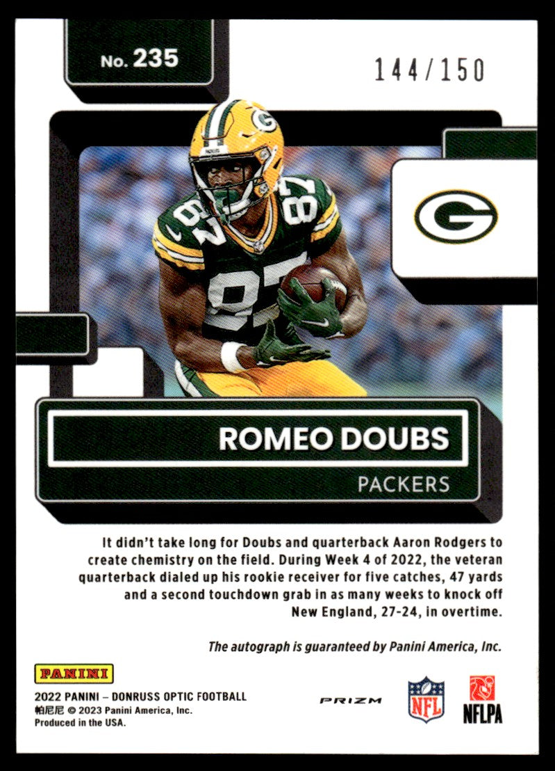 2022 Panini Donruss #235 Romeo Doubs Rookie /150 Auto