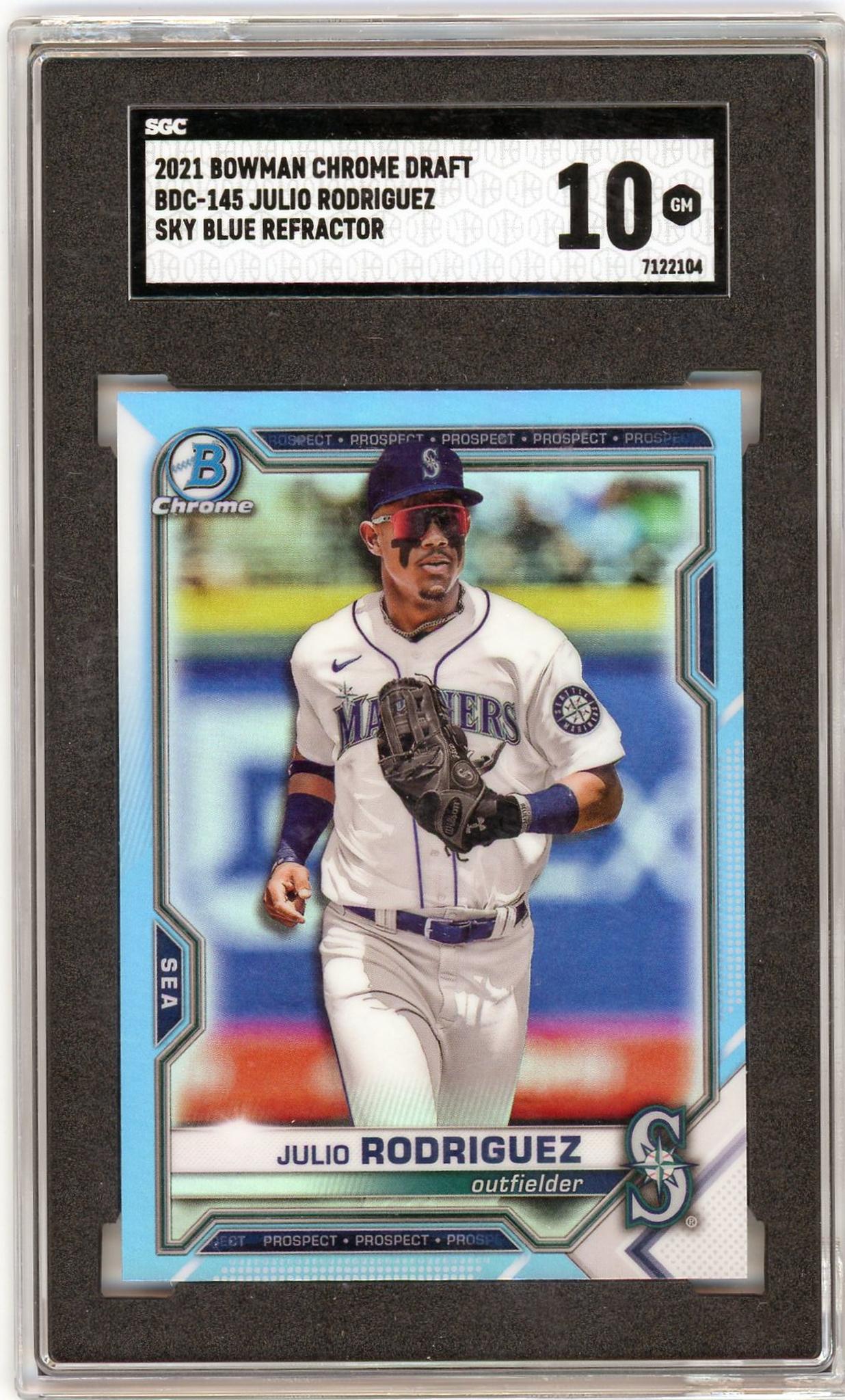 2021 Bowman Chrome Julio Rodriguez Sky Blue Refractor Sky SGC 10 