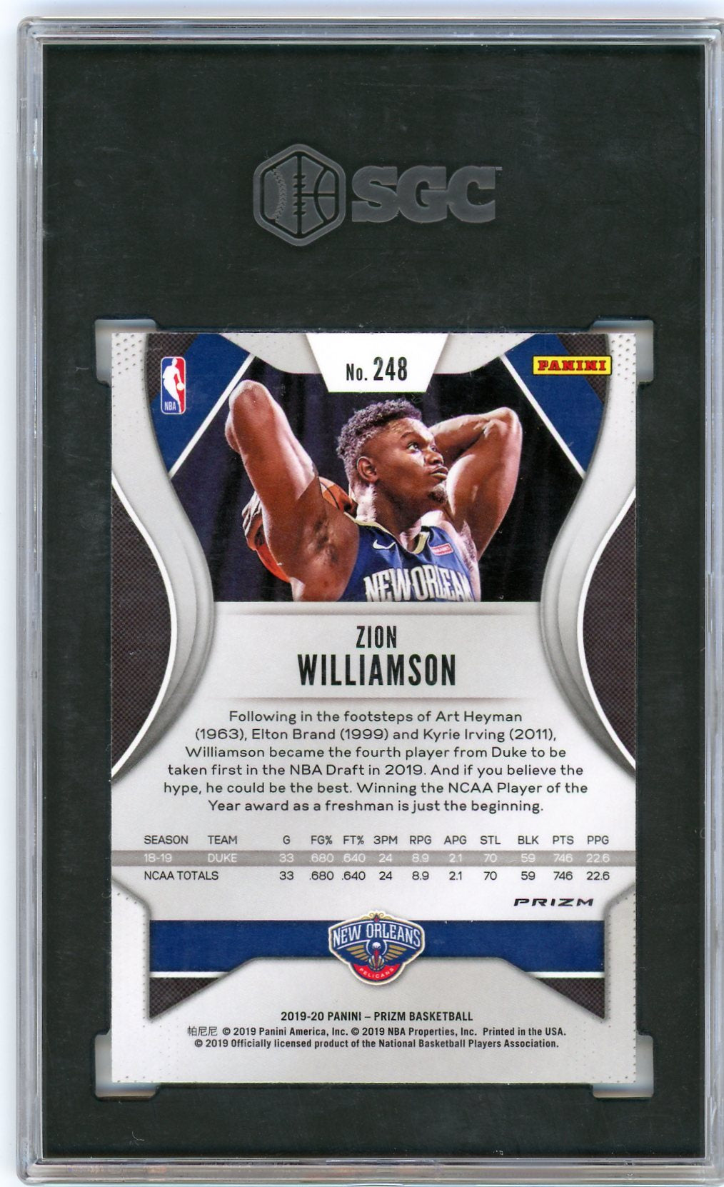 2019 Panini Prizm #248 Zion Williamson Silver Rookie RC SGC 9.5