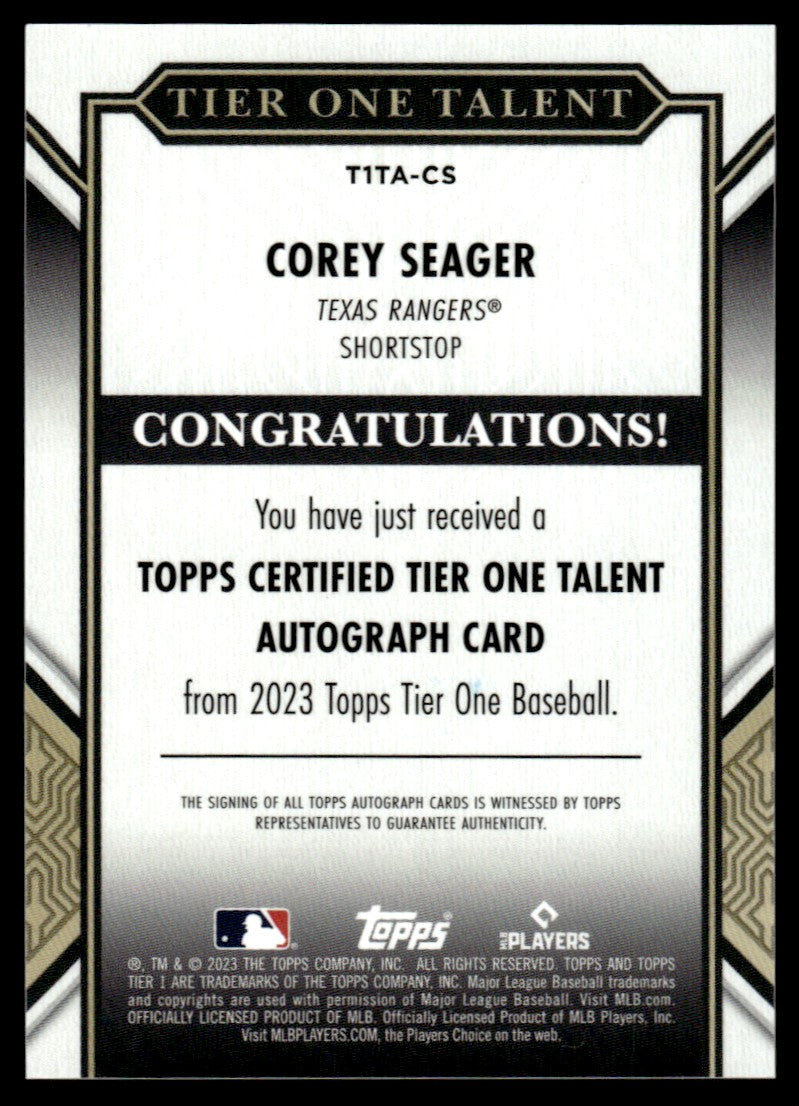 2023 Topps Tier One #T1TA-CS Corey Seager Tier One Talent /149 Auto