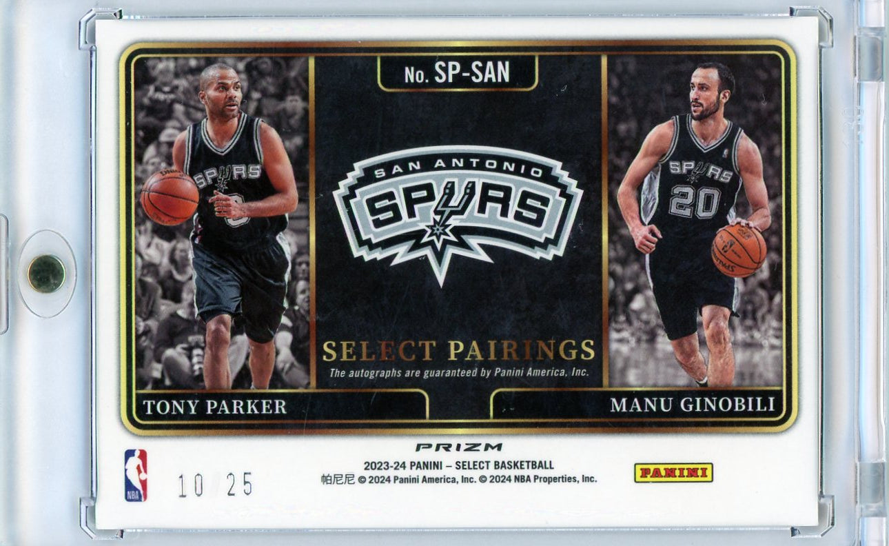 2023-24 Panini Select Tony Parker Manu Ginobili Pairings Tie Dye 10/25 Auto