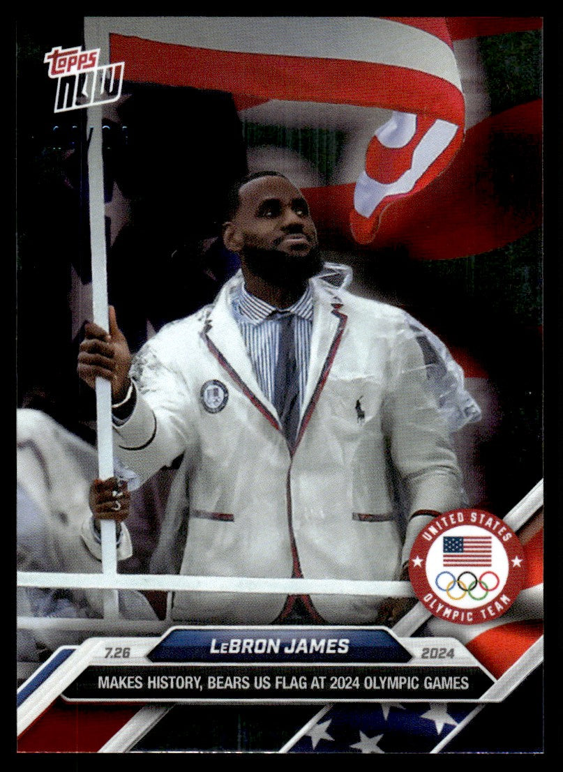 2024 Topps Now #4 LeBron James 14/24 United States Holding Flag Pole USA