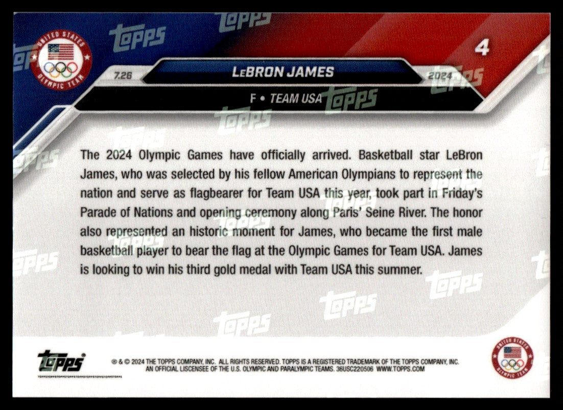 2024 Topps Now #4 LeBron James 14/24 United States Holding Flag Pole USA