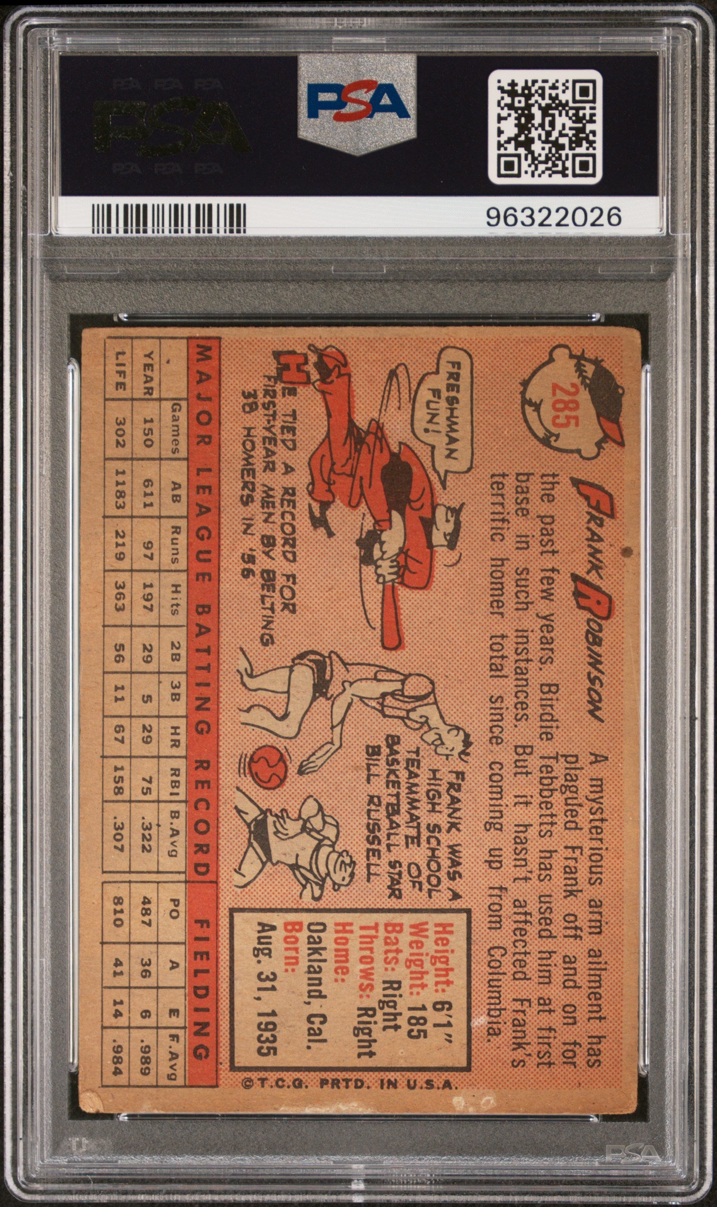 1958 Topps #285 Frank Robinson PSA 2