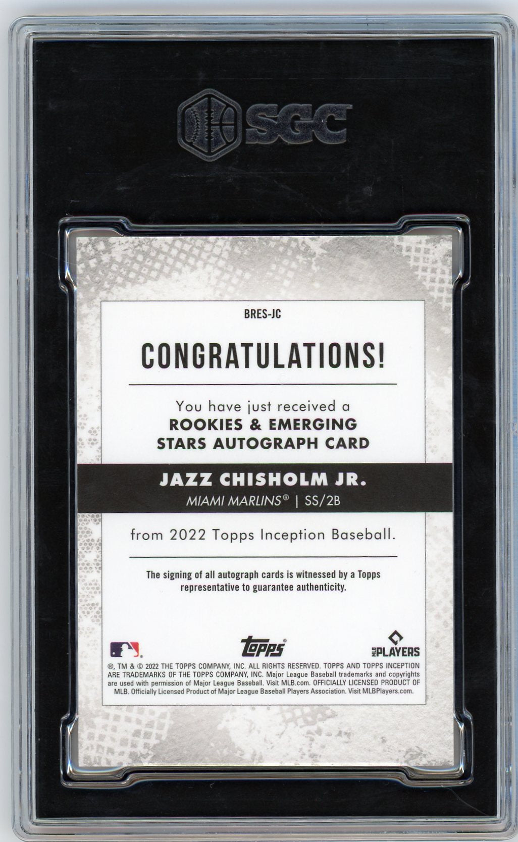 2022 Topps Inception Jazz Chisholm Jr. Rookies Orange /25 Auto SGC 9.5