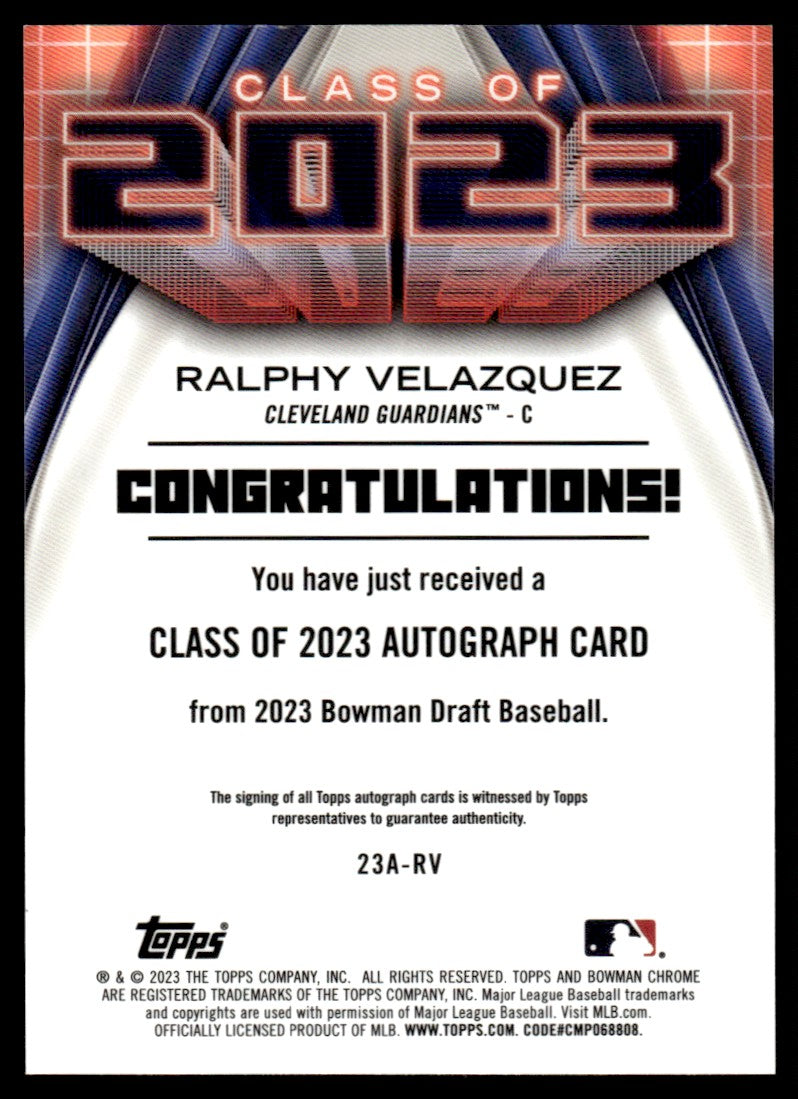 2023 Bowman Draft Class of 2023 Ralphie Velazquez #23A-RV Auto
