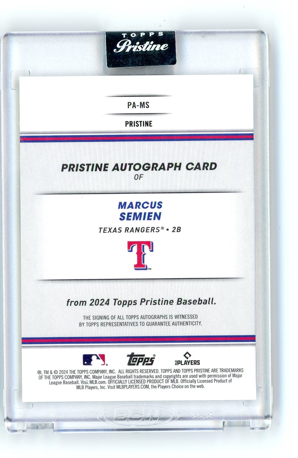 2024 Topps Pristine #PA-MS Marcus Semien /75 Auto Texas Rangers