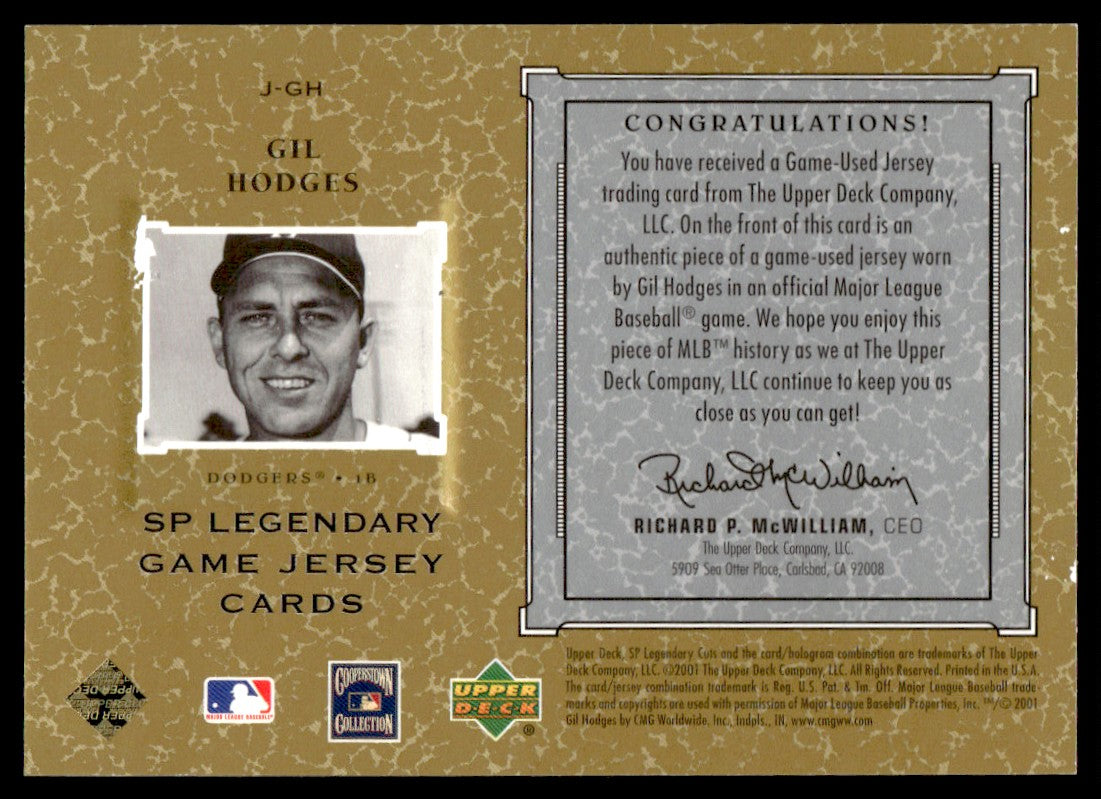 2001 Upper Deck SP Legendary Cuts Game Jersey Gil Hodges 