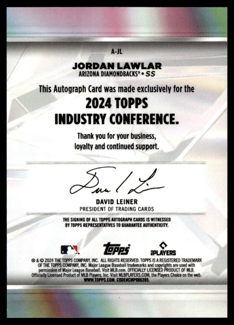 2024 Topps Industry Conference A-JL Jordan Lawlar Rookie /15 Arizona Diamondbacks Auto