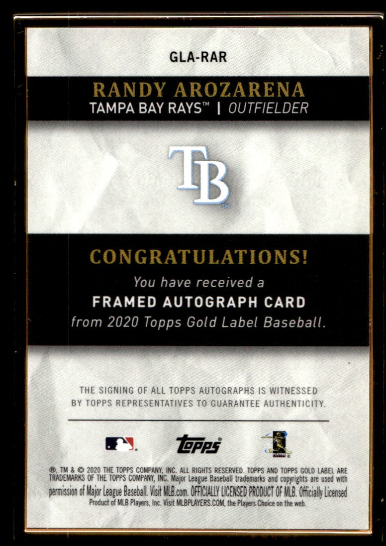 2020 Topps Gold Label GLA-RAR Randy Arozarena Rookie Tampa Bay Rays Auto