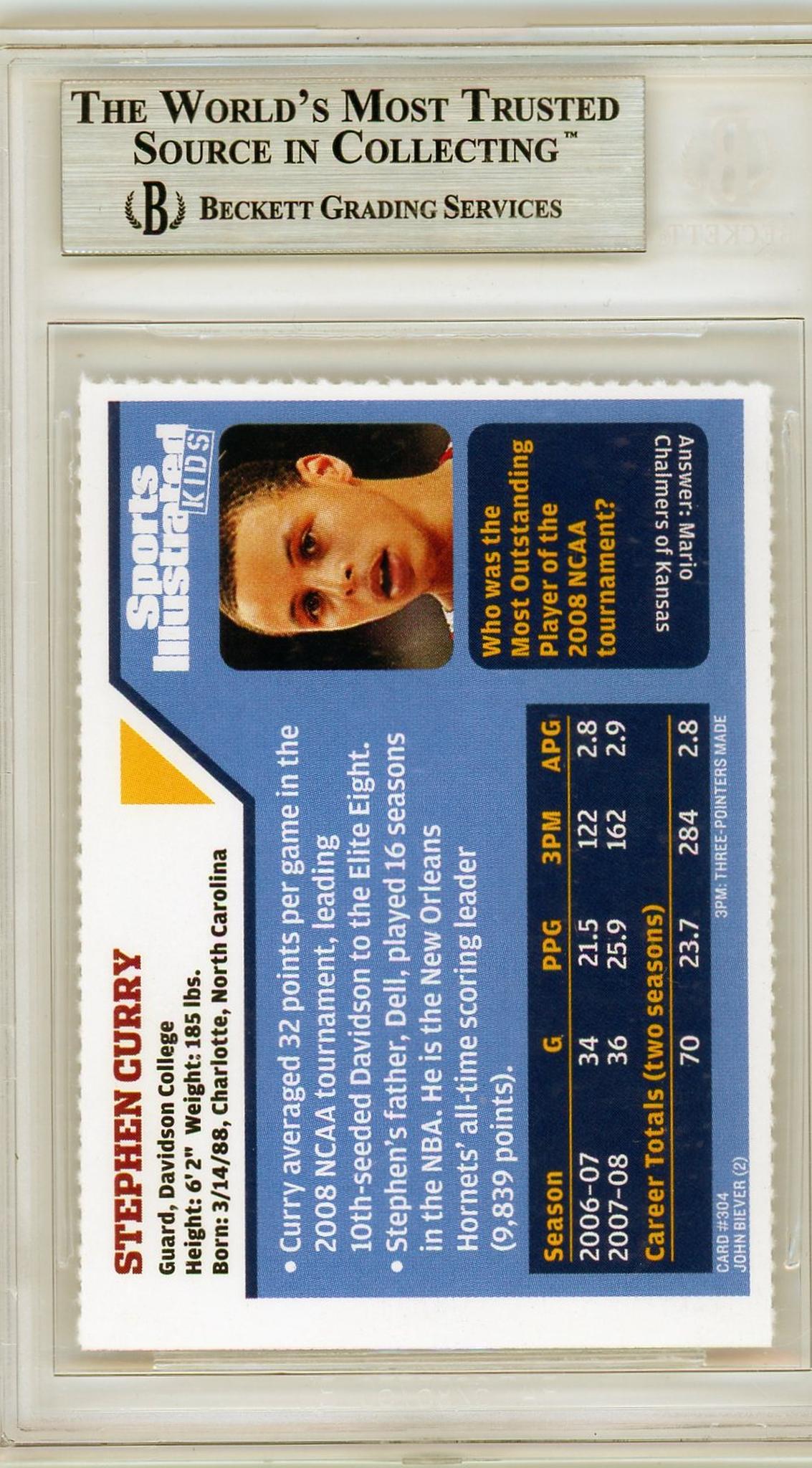 2008 Sports Illustrated Kids Stephen Curry Rookie BGS 9 #304