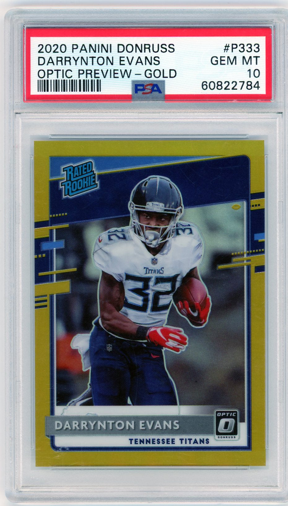 2020 Panini Donruss Optic Gold Darrynton Evans #P333 RC /10 PSA 10