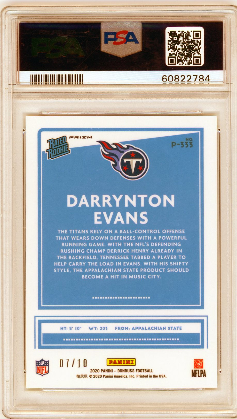 2020 Panini Donruss Optic Gold Darrynton Evans #P333 RC /10 PSA 10