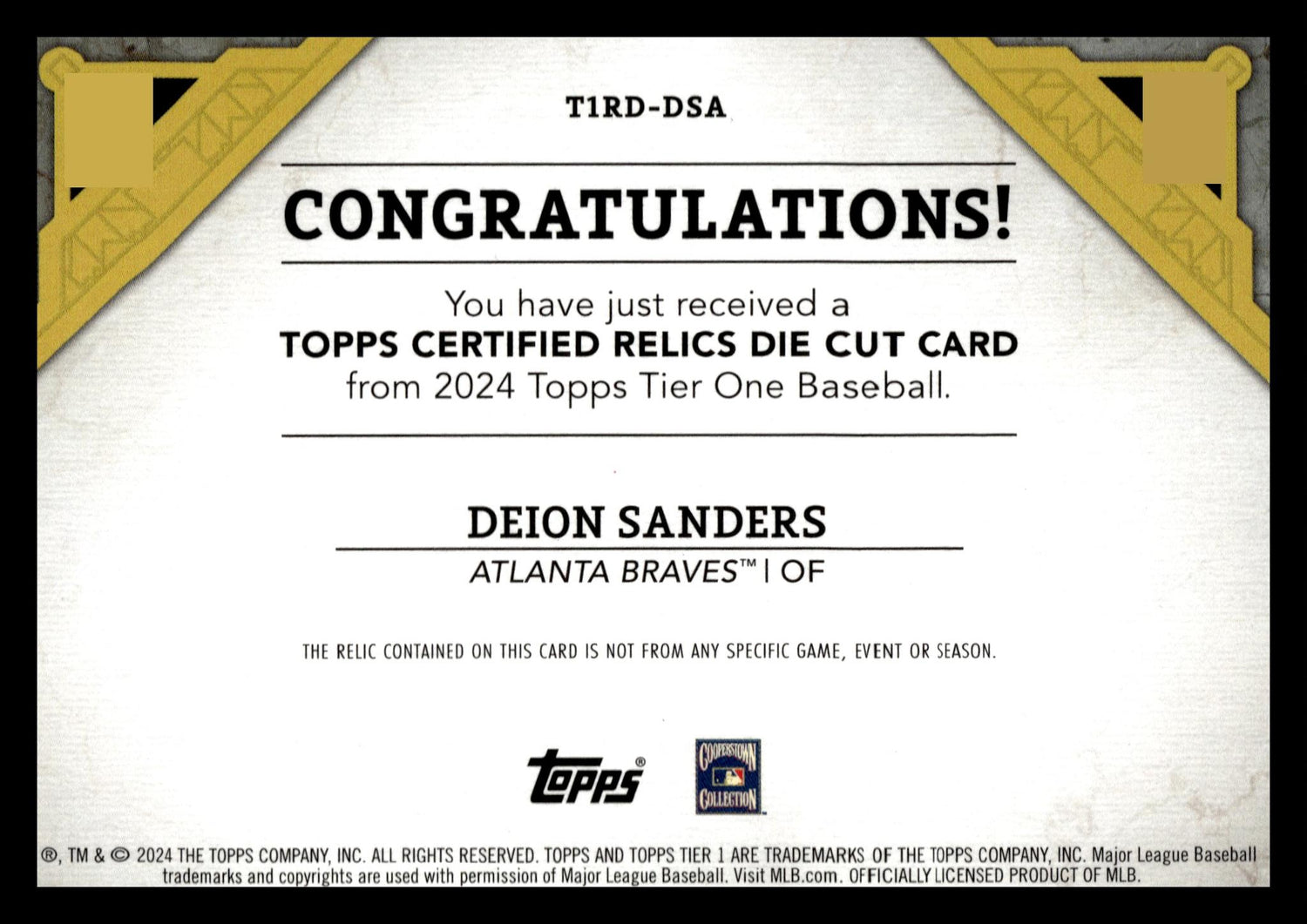 2024 Topps Tier One #T1RD-DSA Deion Sanders /199 Jersey Atlanta Braves