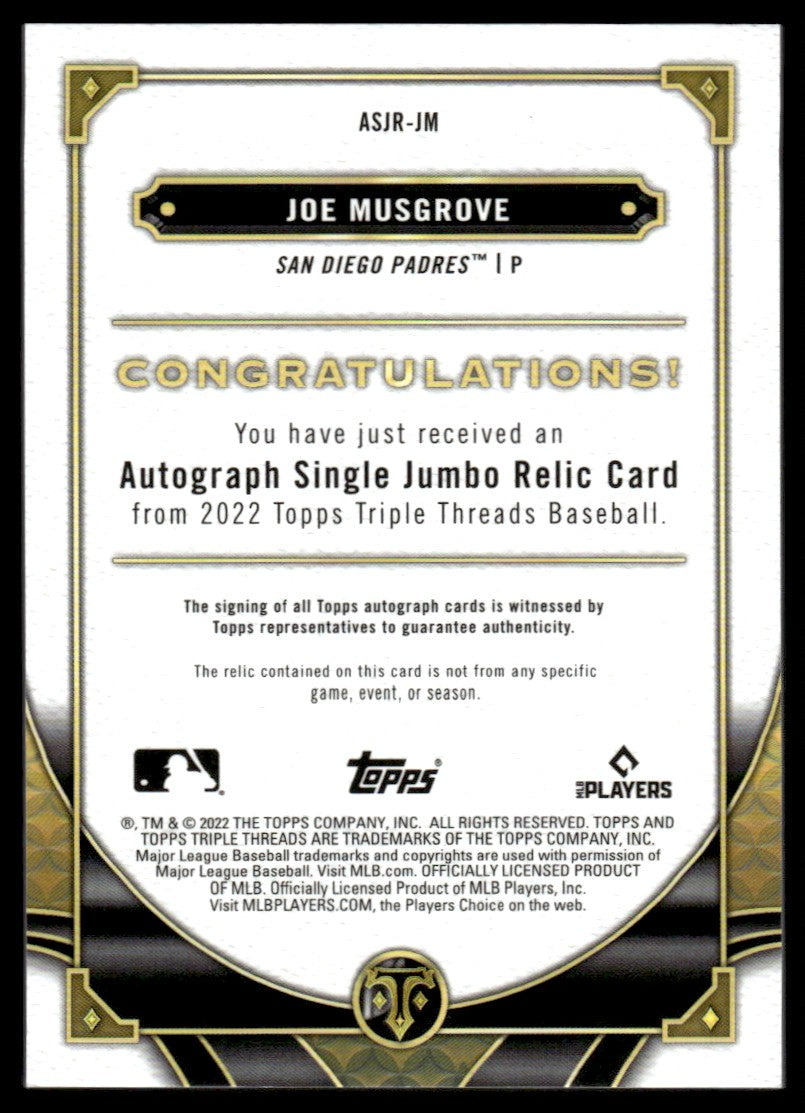 2022 Topps Triple Threads Patch Auto /50 Joe Musgrove