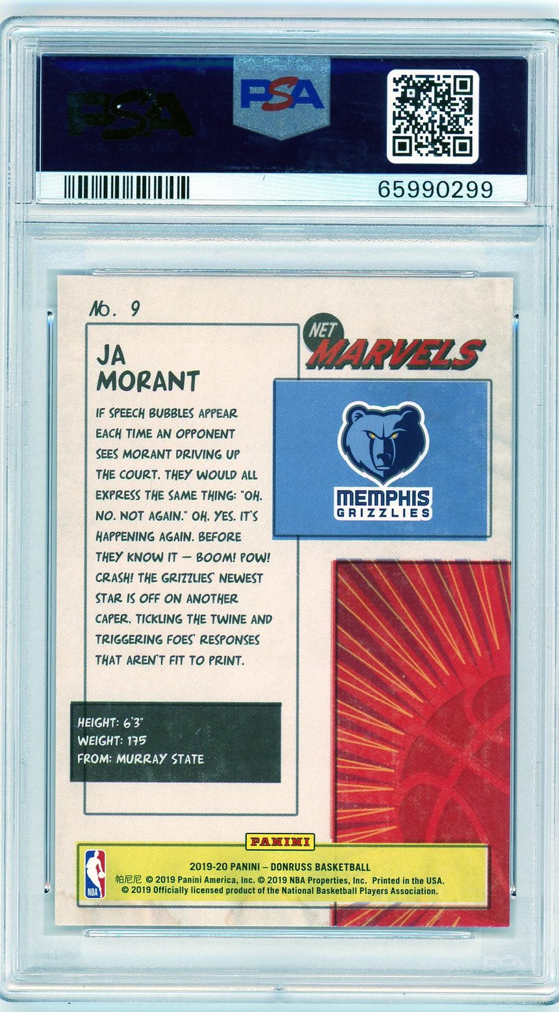 2019 Panini Donruss #9 Ja Morant Net Marvels PSA 9 RC Rookie