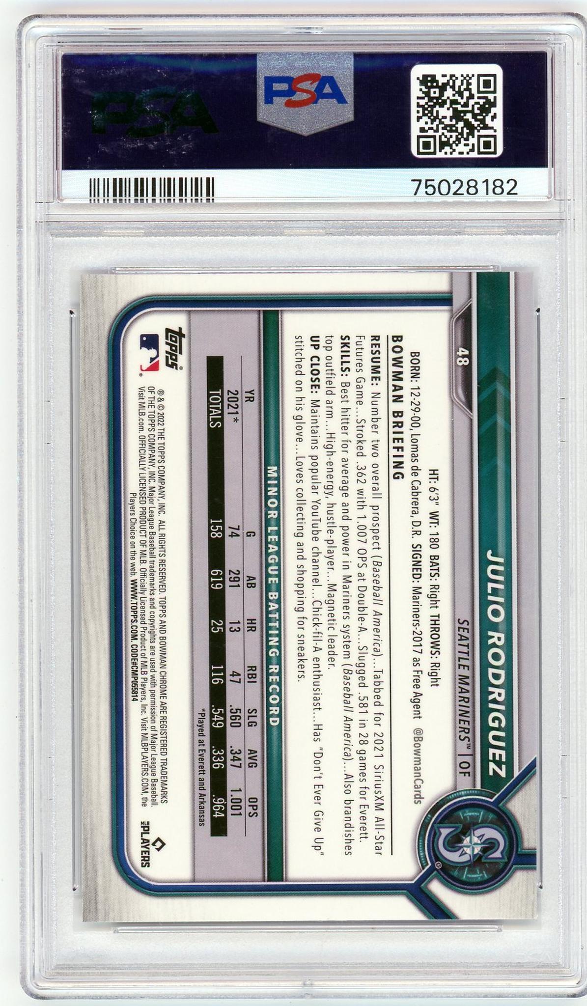 2022 Bowman Chrome Rookie #48 Julio Rodriguez PSA 10