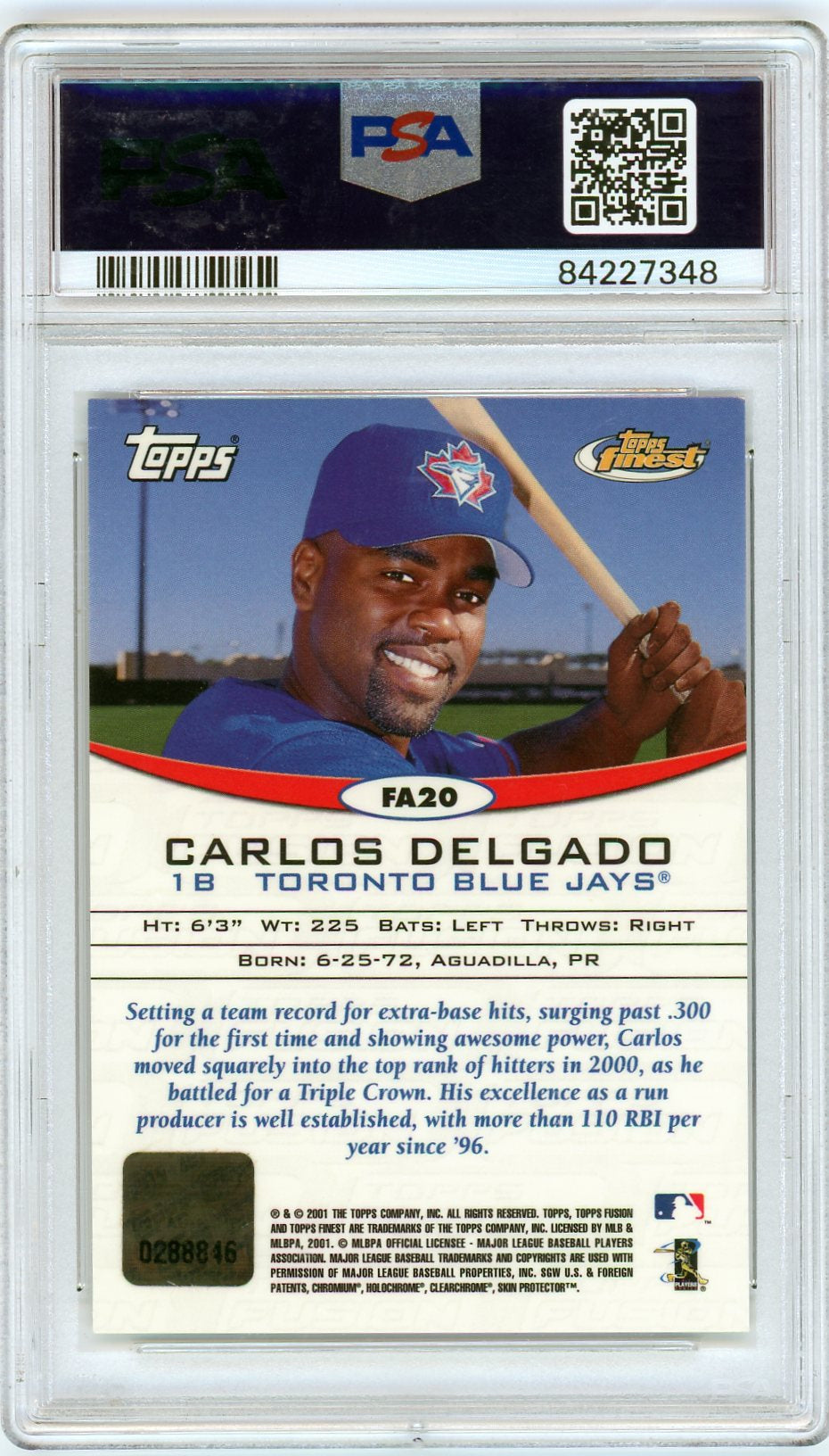 2001 Topps Fusion Finest Auto Carlos Delgado PSA 9