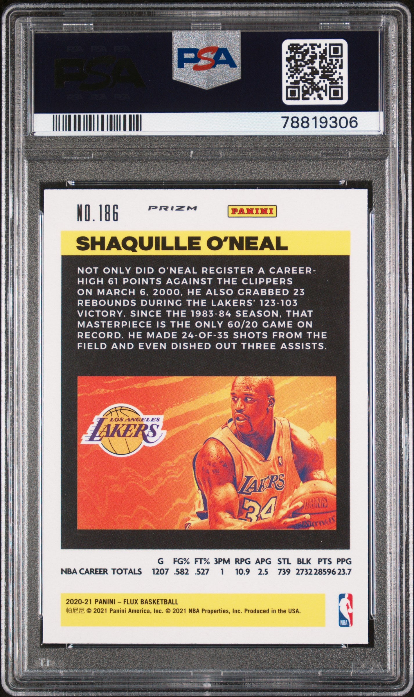 2020 Panini Flux #186 Shaquille O'Neal Black Pulsar PSA 10