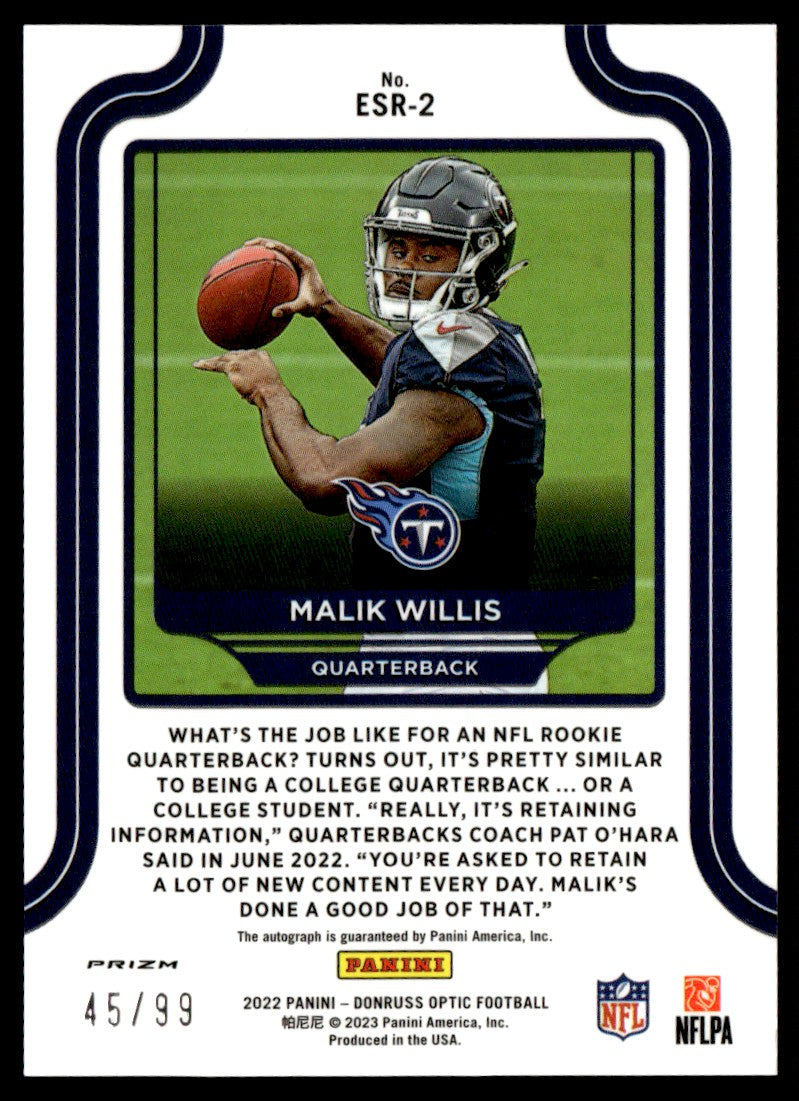 2022 Panini Optic Elite Series Malik Willis #ESR-2 RC Auto /99