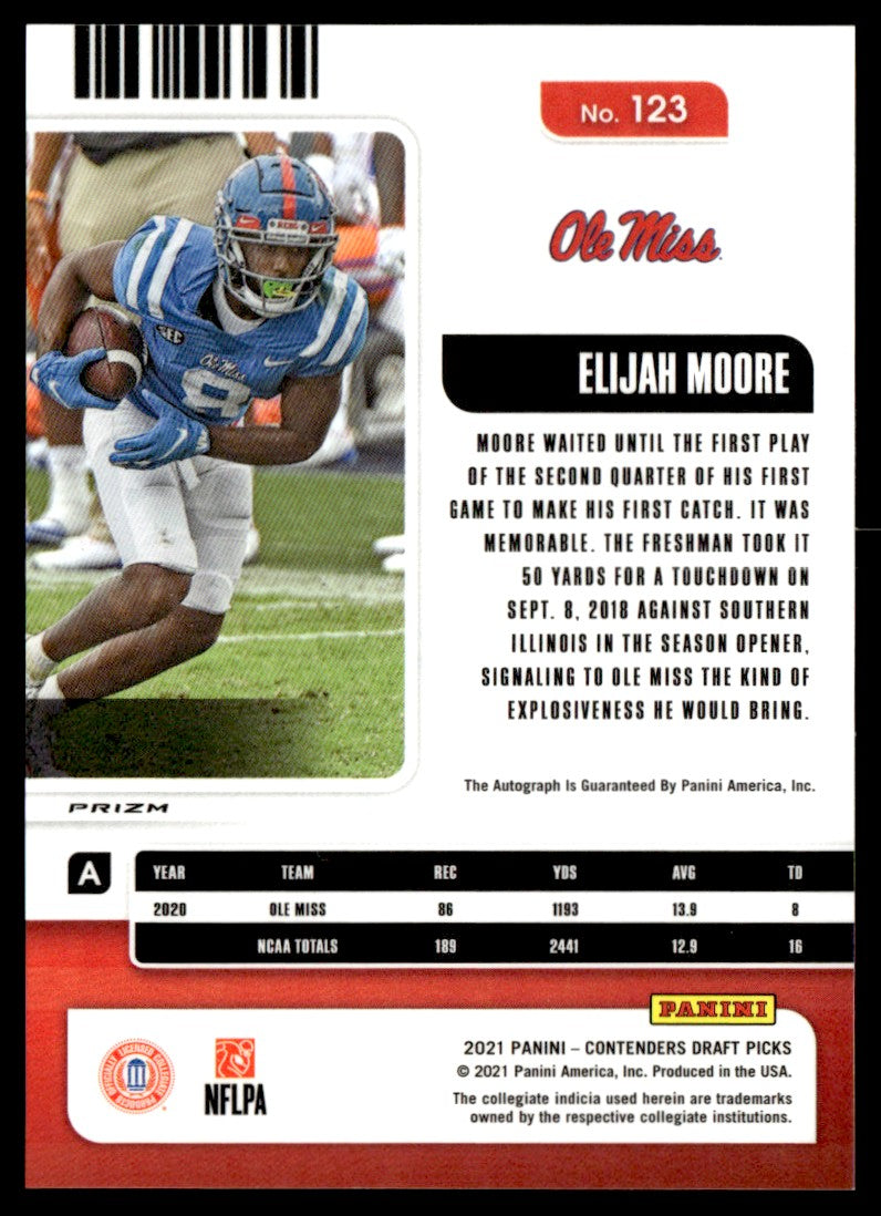 2021 Panini Contenders Draft Elijah Moore #123 RC Auto