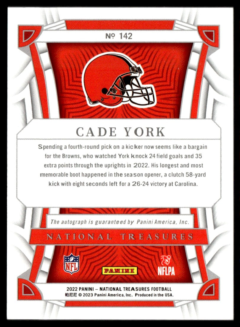 2022 Panini National Treasures Cade York #142 RC Auto /25