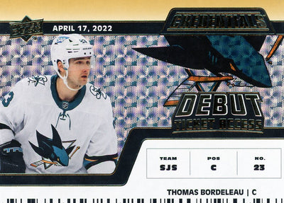 2022-23 Upper Deck Credentials Thomas Bordeleau #169 Debut Ticket Access /5