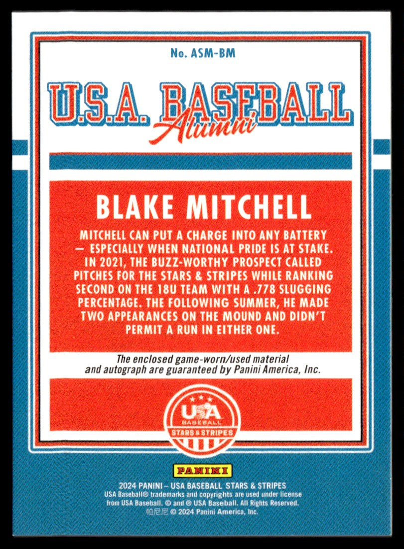 2024 Panini USA Baseball Stars & Stripes Blake Mitchell Alumni Patch Auto /10