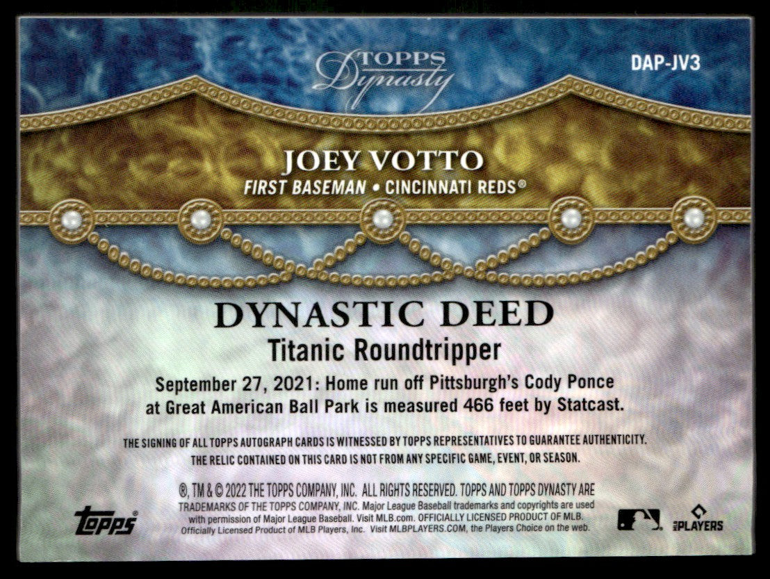 2022 Topps Dynasty Joey Votto Dynastic Deed Patch Autograph /10 