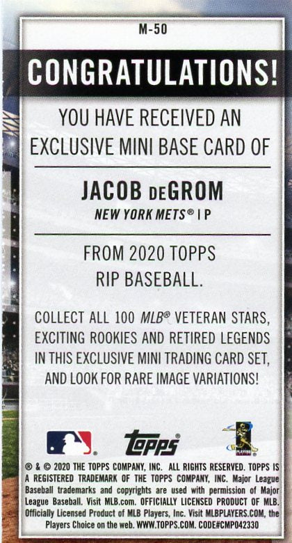 2020 Topps Rip Baseball #M-50 Jacob deGrom Mini Base Blue /10