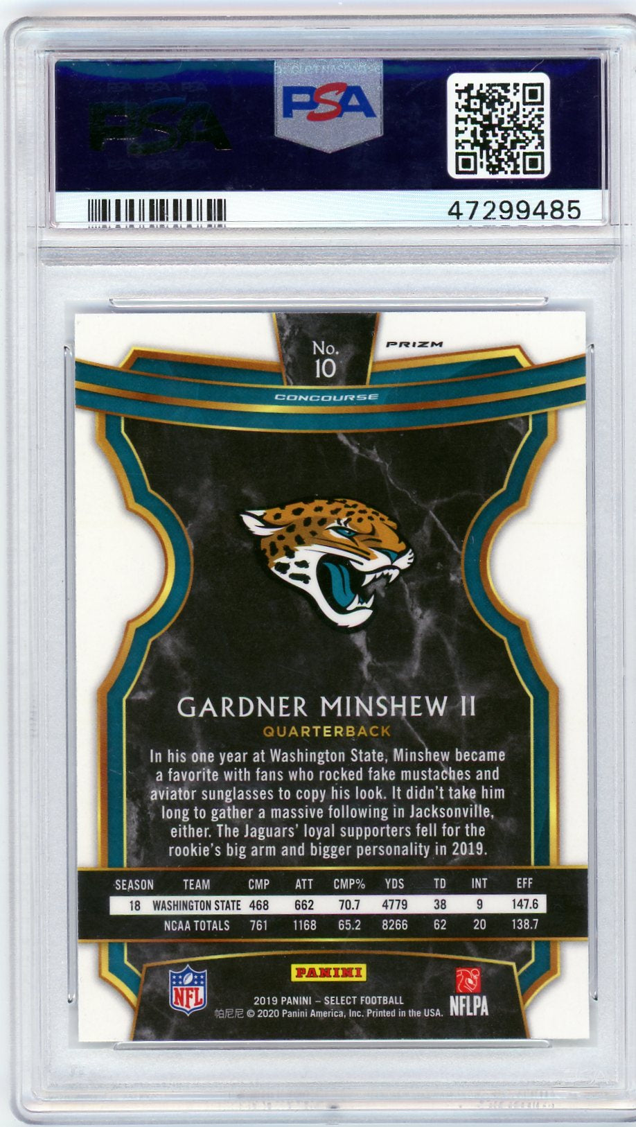 2019 Panini Select Silver Prizm Gardner Minshew II #10 RC PSA 10