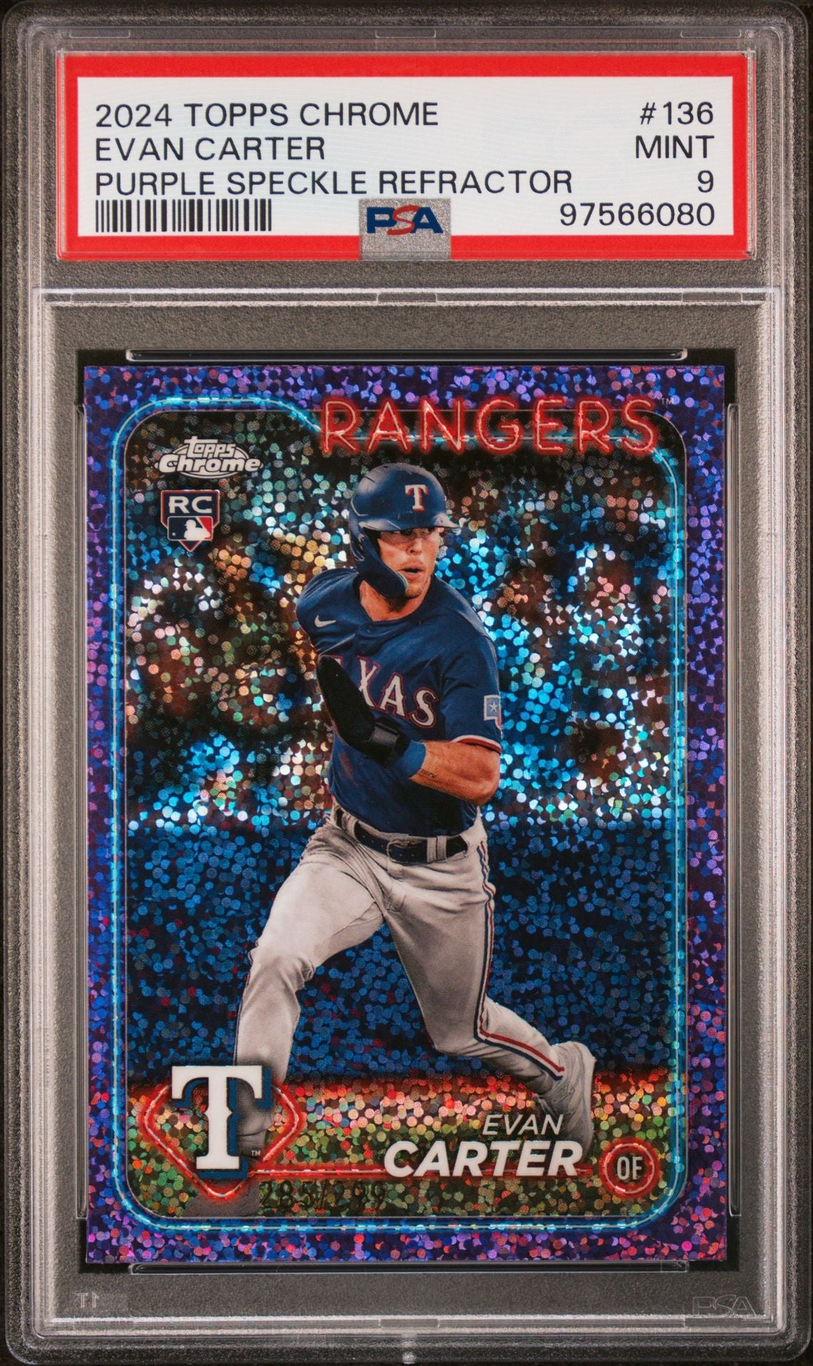 2024 Topps Chrome Purple Speckle Evan Carter #136 RC PSA 9