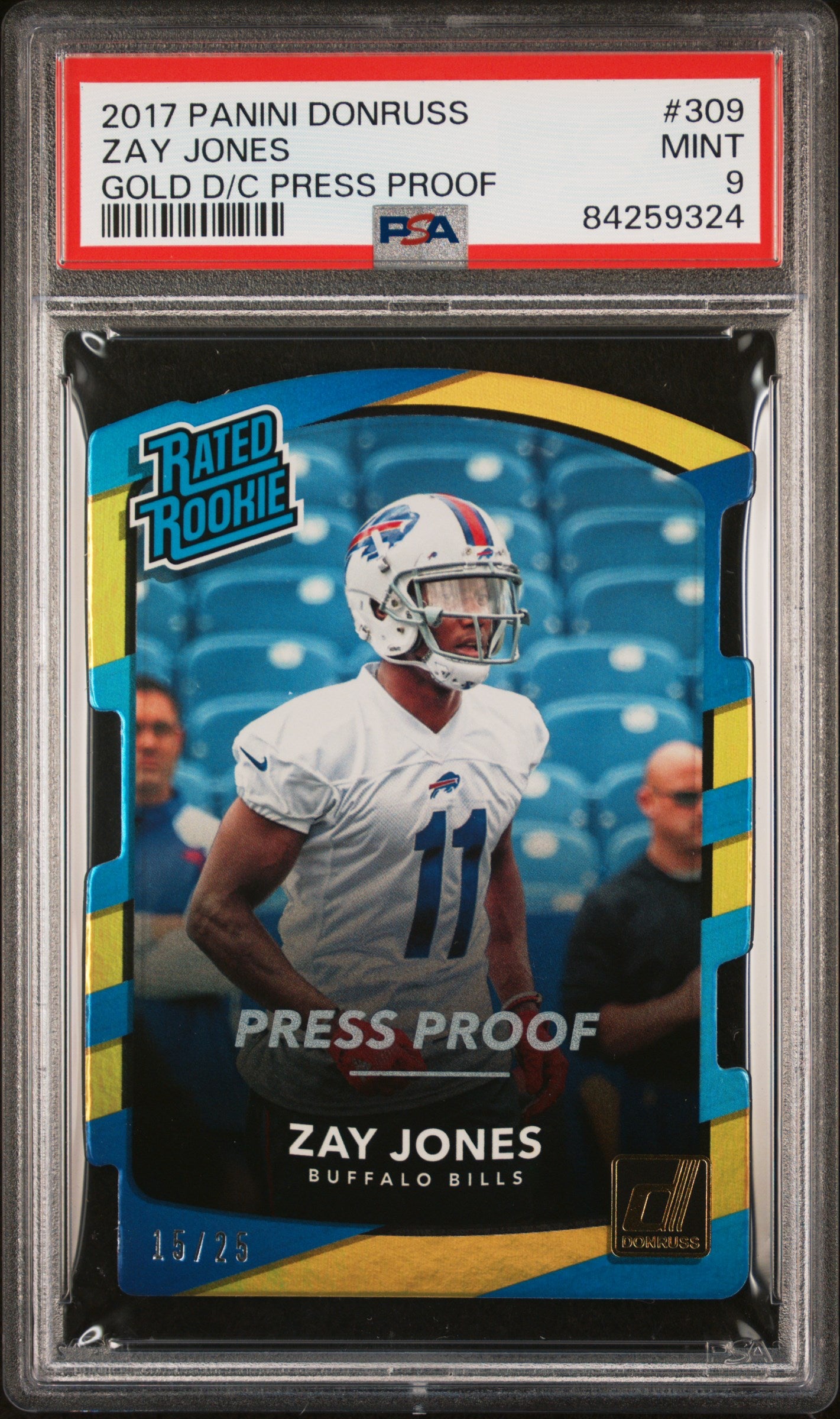 2017 Panini Donruss Gold Press Proof Zay Jones #309 RC /25 PSA 9