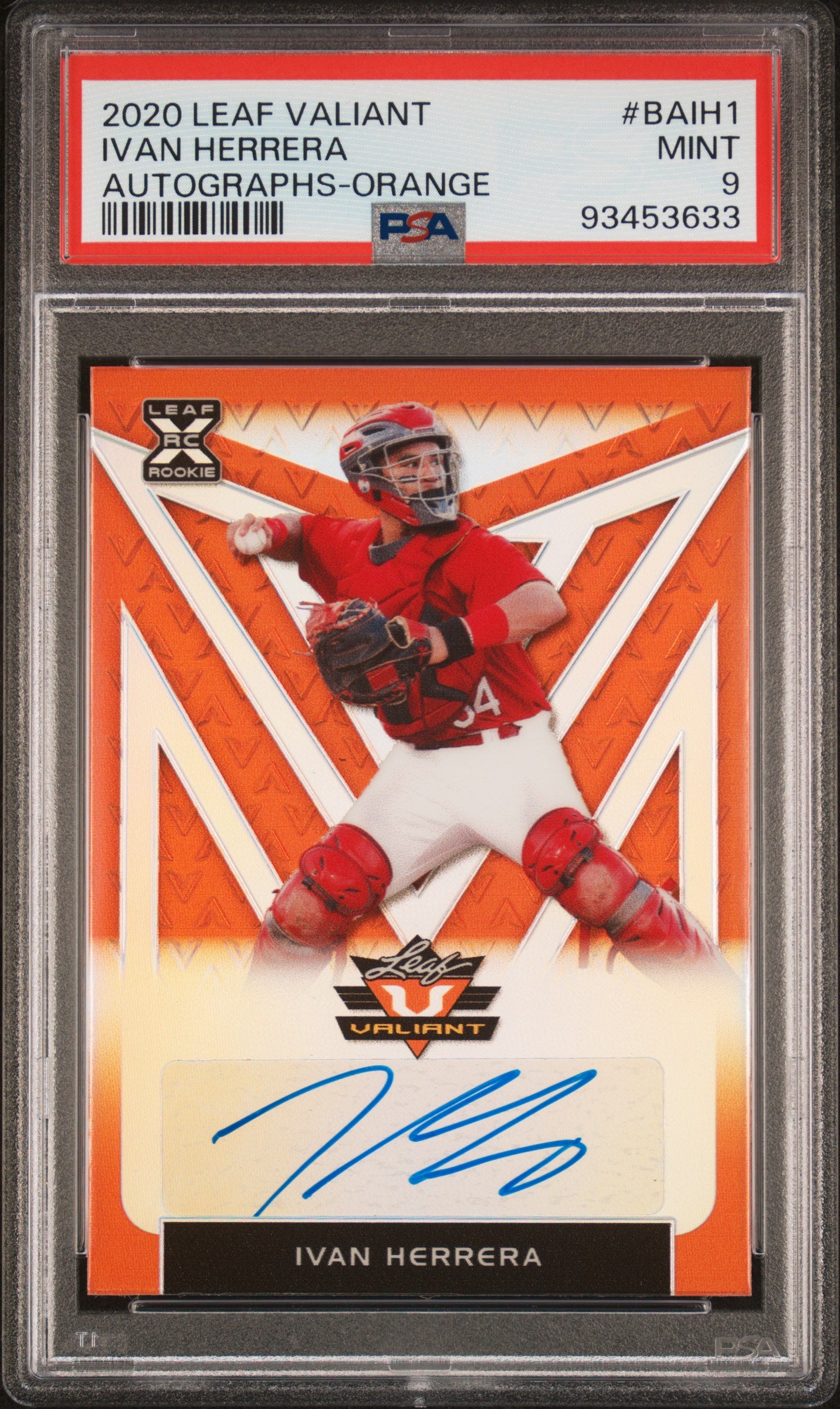 2020 Leaf Valiant BA-IH1 Ivan Herrera Autographs-Orange Rookie /75 PSA 9 Mint