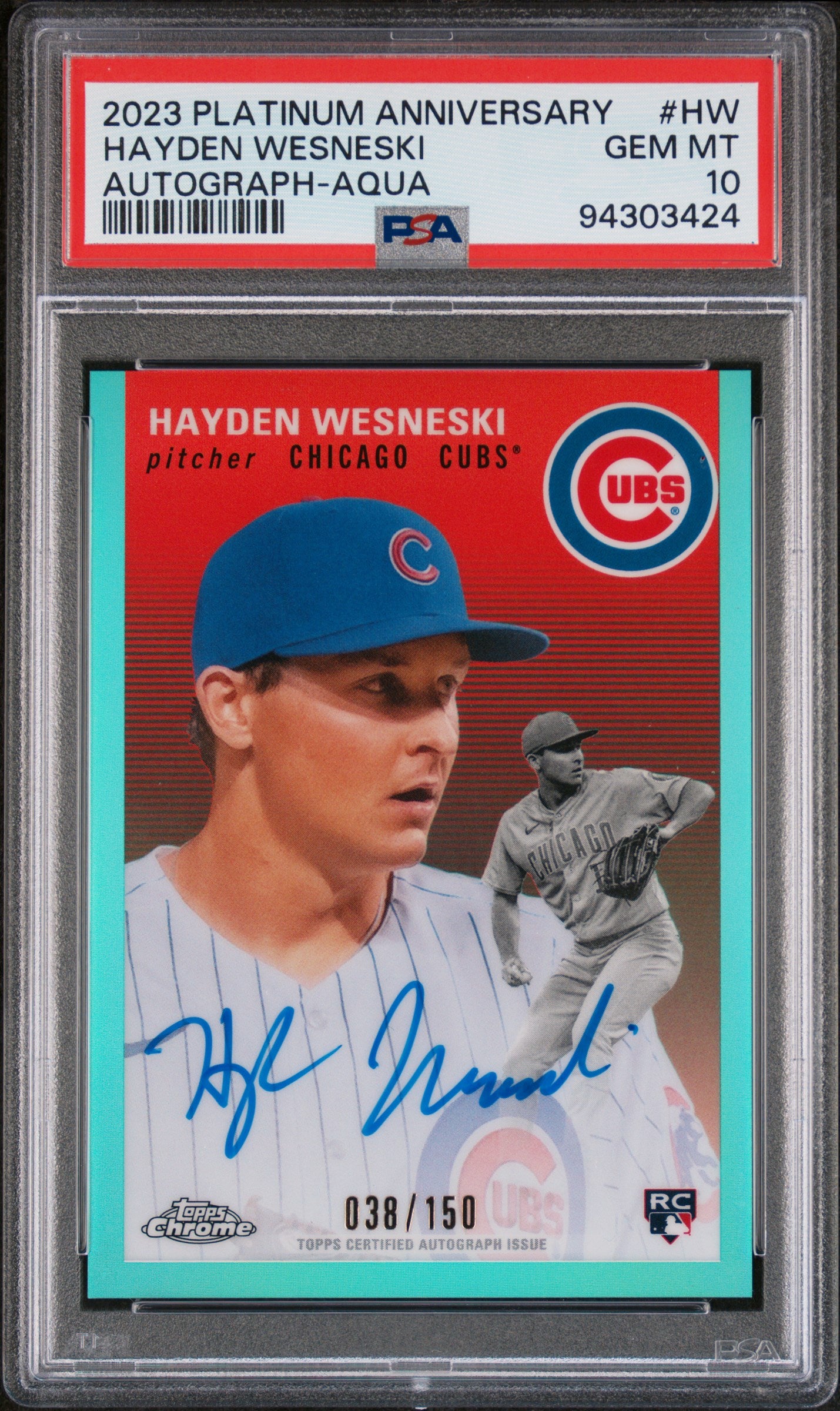2023 Topps Chrome Platinum Aqua Hayden Wesneski #HW RC Auto /150 PSA 10