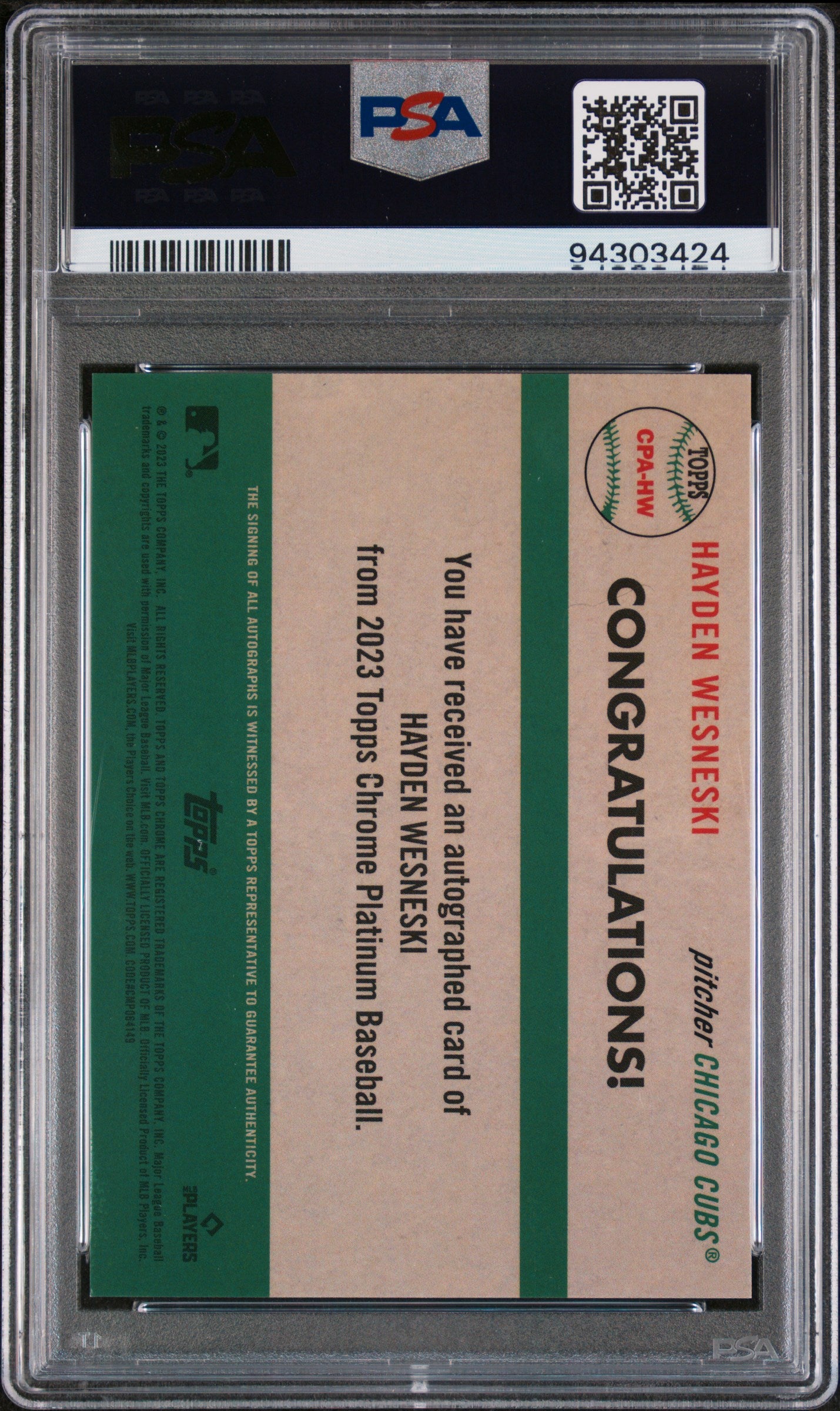 2023 Topps Chrome Platinum Aqua Hayden Wesneski #HW RC Auto /150 PSA 10