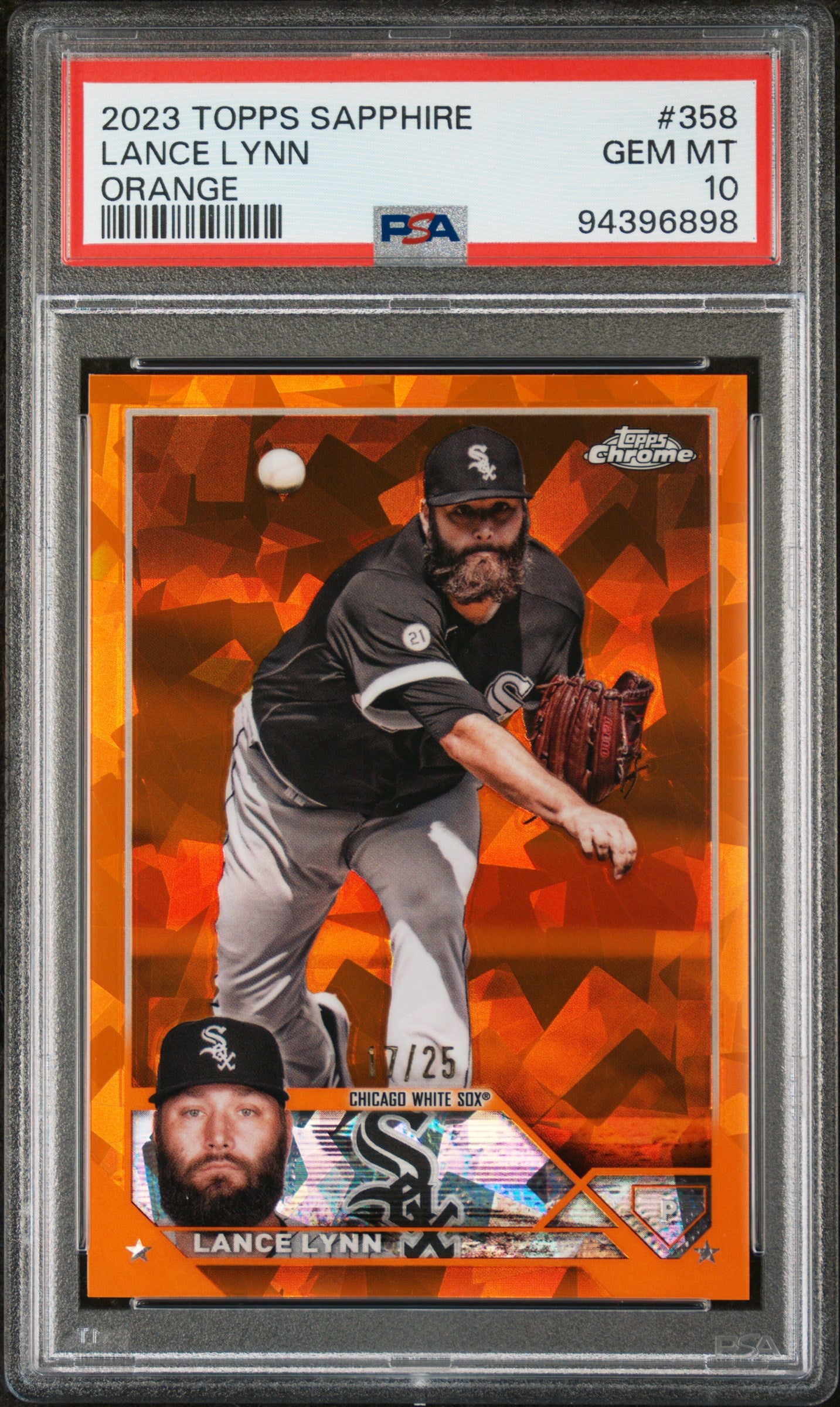 2023 Topps Chrome Sapphire Orange /25 #358 Lance Lynn PSA 10