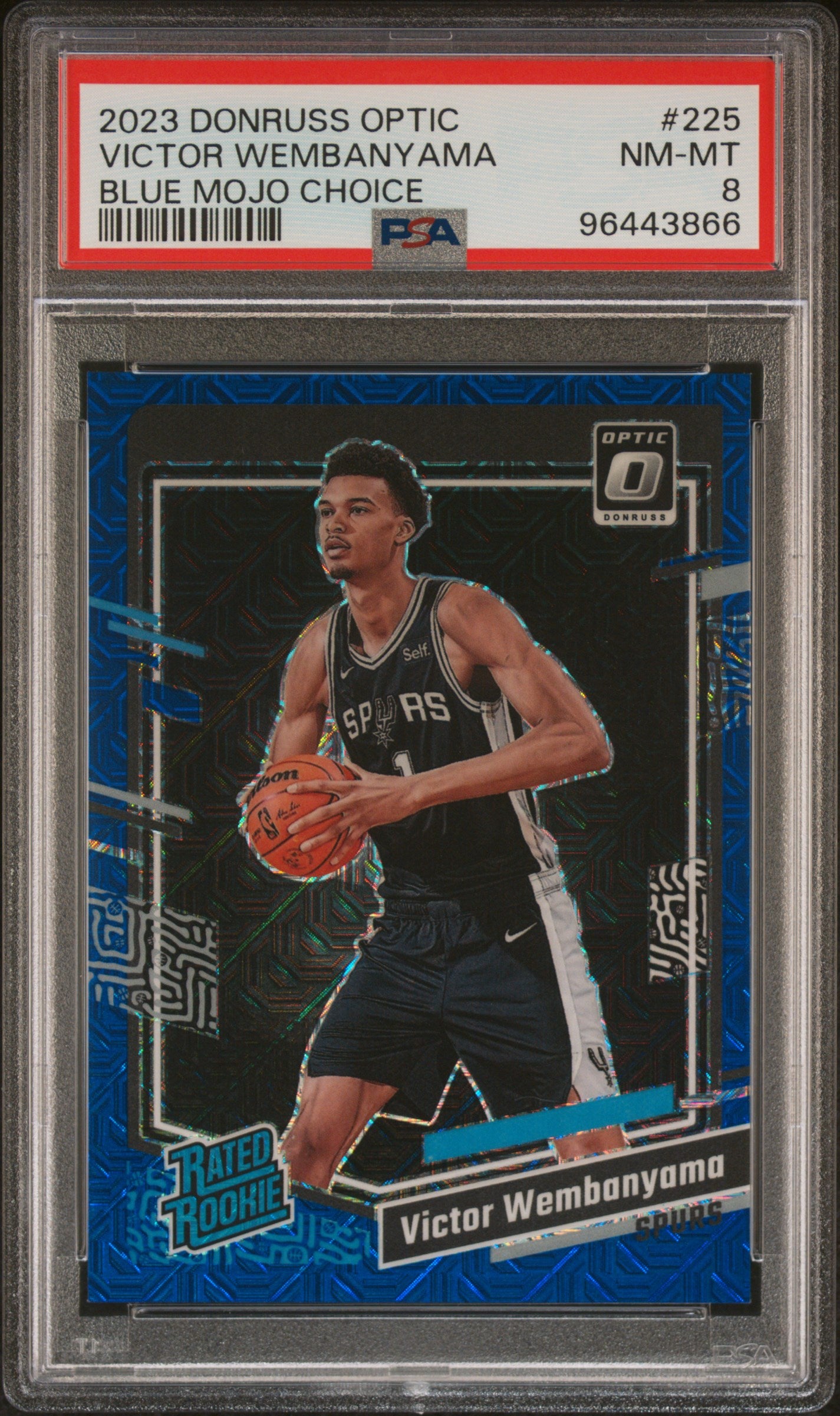 2023 Panini Donruss Optic #225 Victor Wembanyama Blue Mojo Choice PSA 8