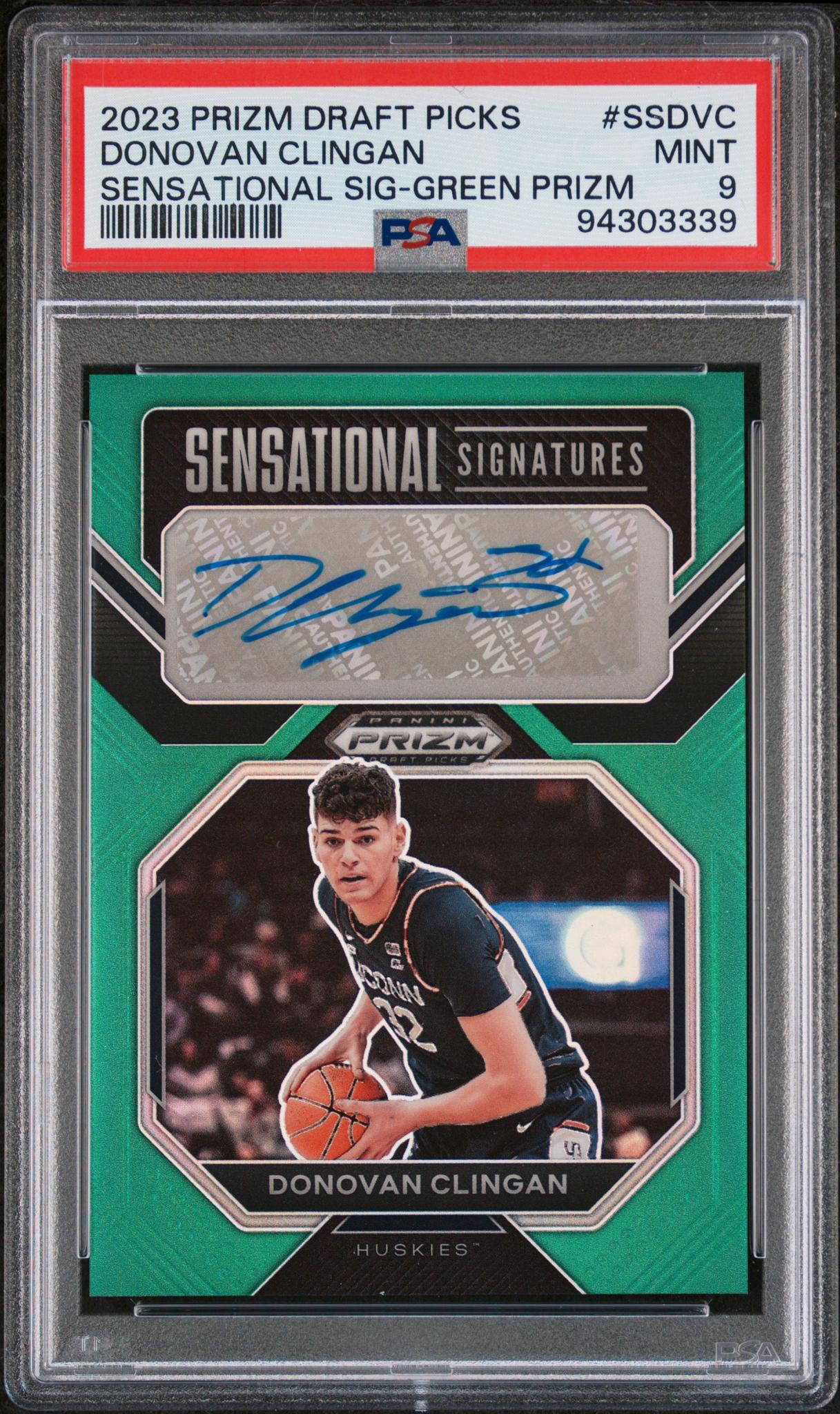 2023 Panini Prizm SS-DVC Donovan Clingan Sensational Signatures Green PSA 9 Mint UConn Huskies Auto