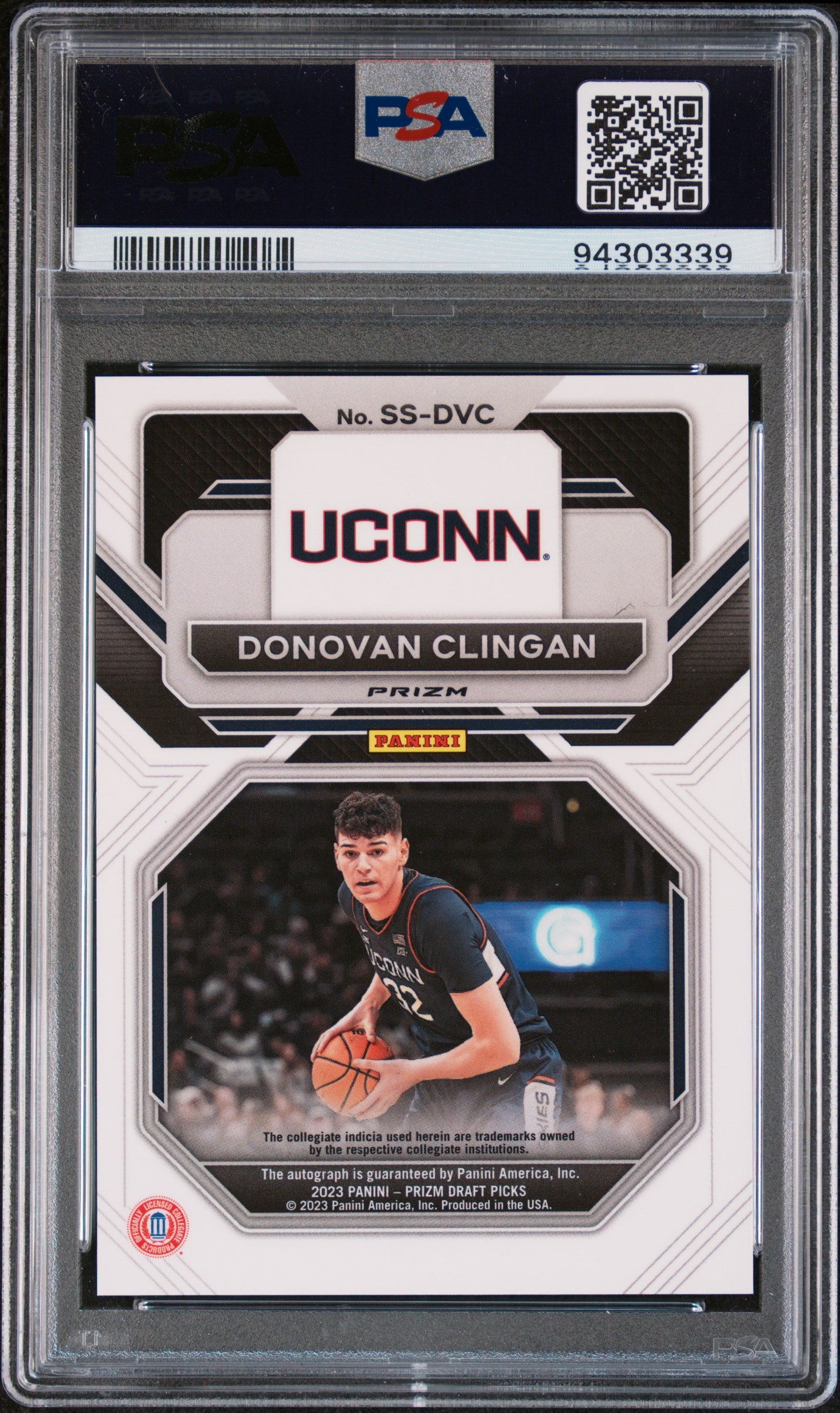 2023 Panini Prizm SS-DVC Donovan Clingan Sensational Signatures Green PSA 9 Mint UConn Huskies Auto